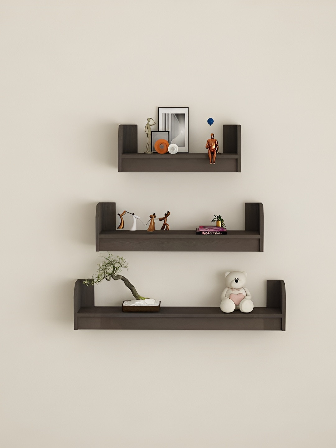 SIVOM 3 Pieces Brown Multipurpose Modular Wall Shelves