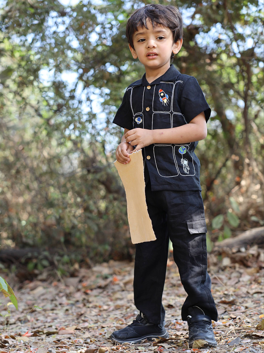 Funny Bones Clothings Boys Embroidered Linen Shirt With Trousers