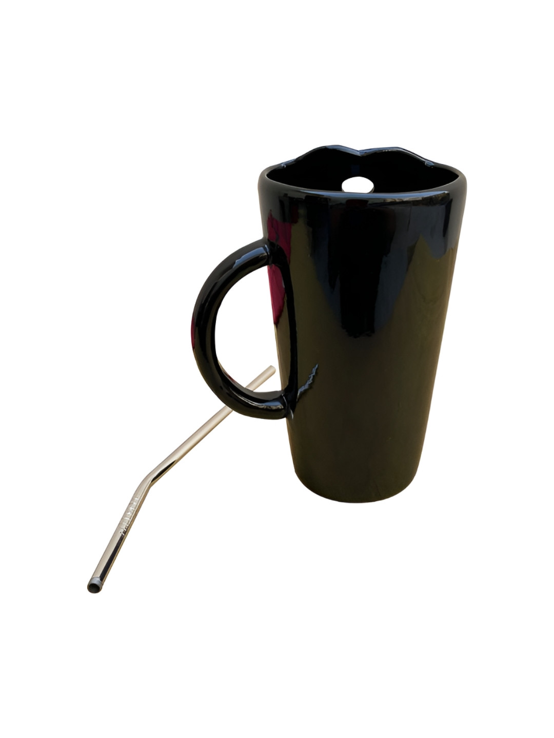 Divy Aarambh Stories Personalised Keep Calm Photo Black Ceramic Handmade Mug with Straw-330ml