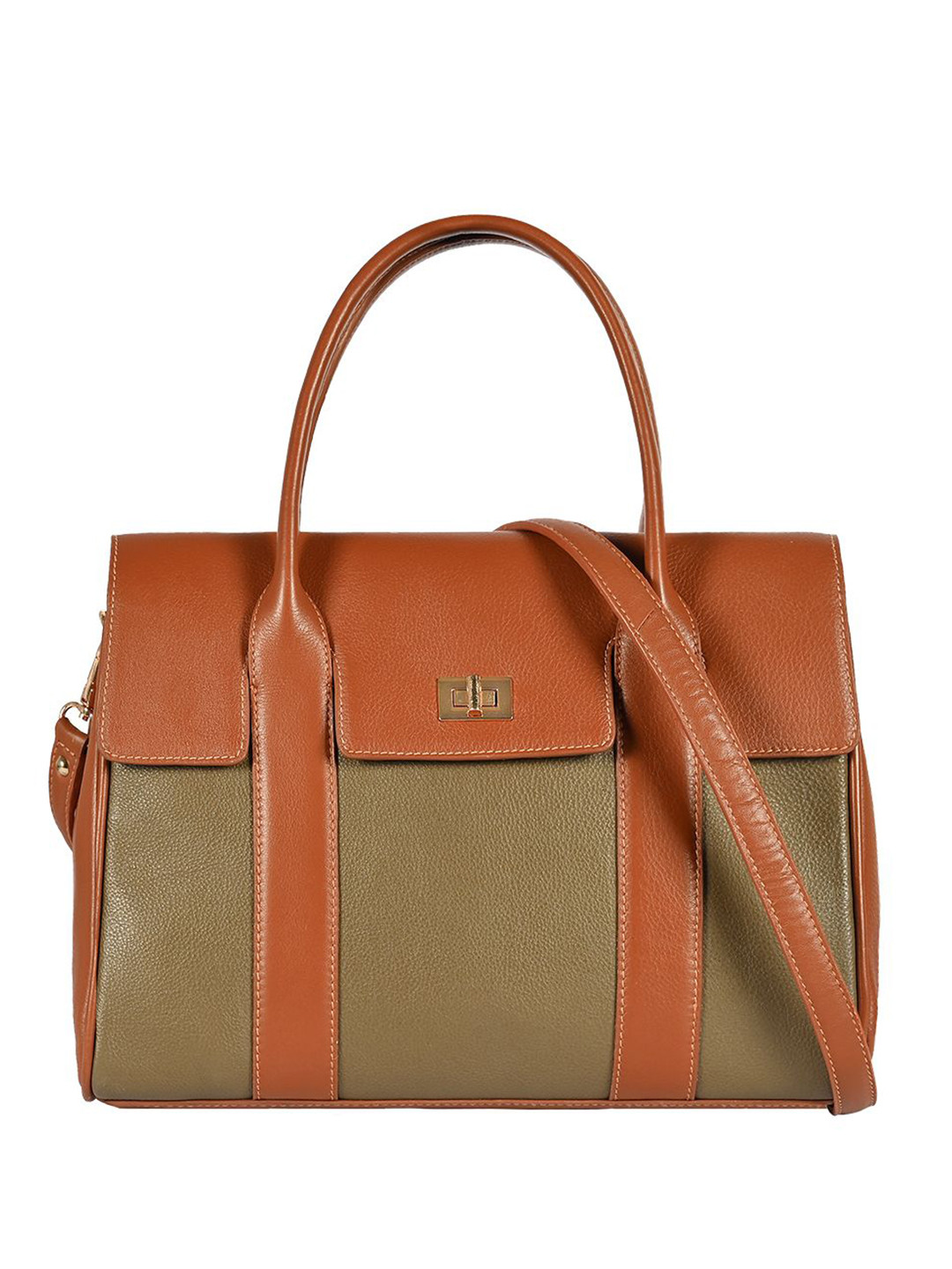 eske Women Taupe Printed Flap Closure Adjustable Strap Leather Handheld Handbag