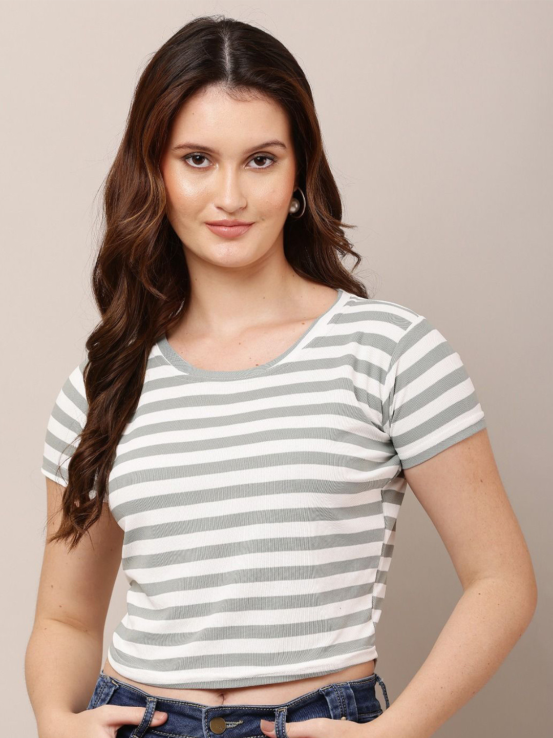 Moda Rapido Women's Cotton Striped Crop Top