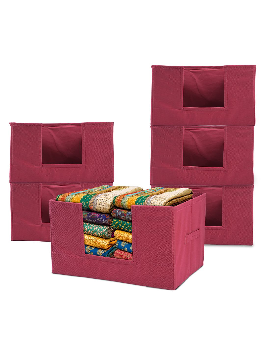 Kuber Industries Maroon 6 Pieces Non-Woven Cloth Drawer Organisers