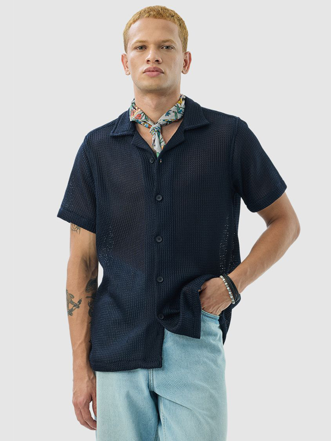 Snitch Men Boxy Semi Sheer Party Shirt