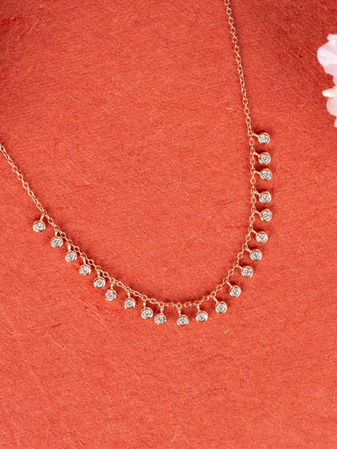 GLYTERS 92.5 Sterling Silver Rose Gold Plated Shimmering Teardrop Zirconia Necklace