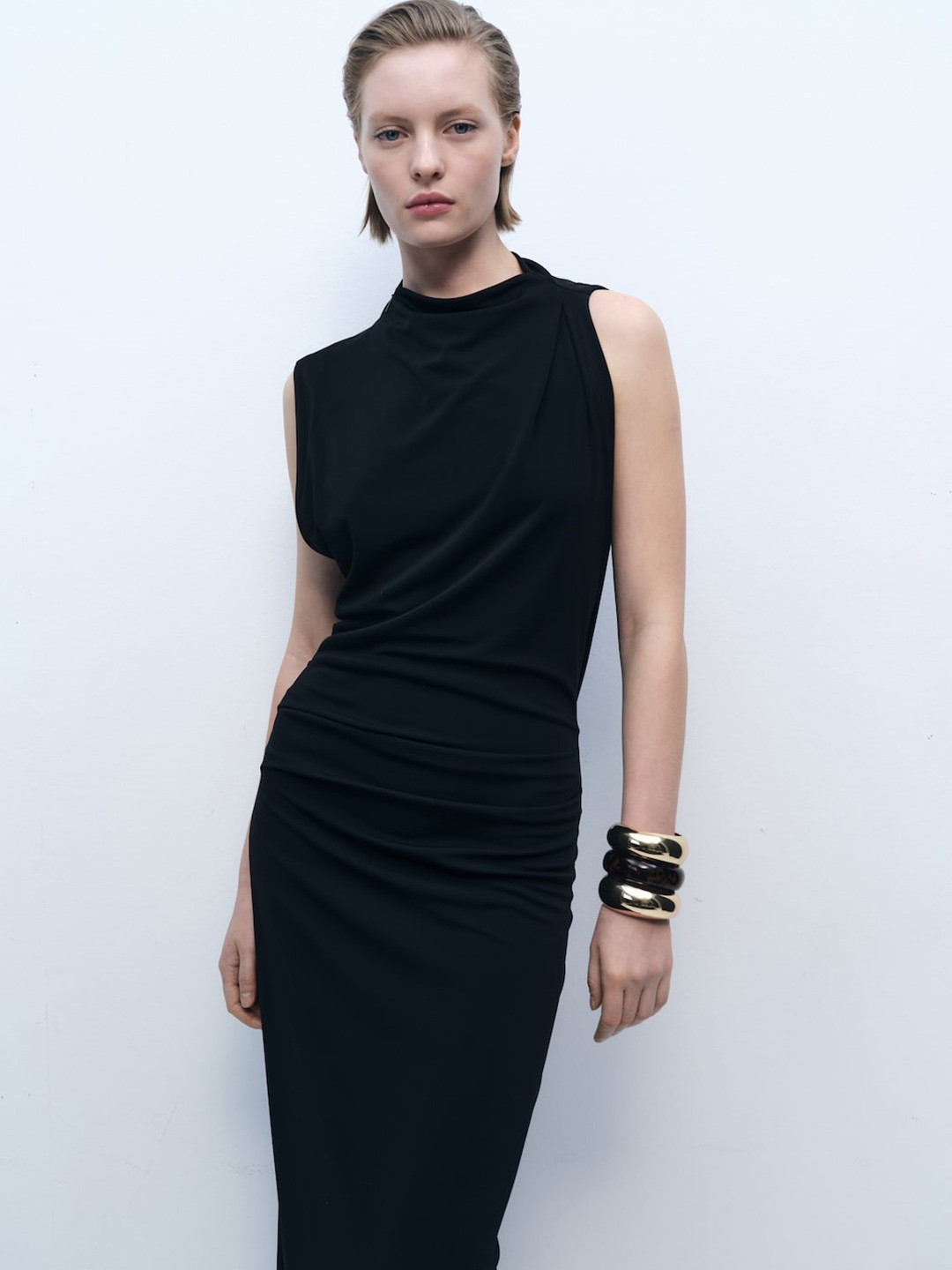 MANGO Ruched Draped Maxi Dress