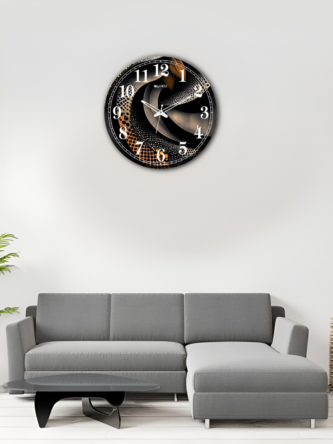 OLIVE TREE Wooden Wall Clock Black Printed Round Contemporary Wall Clock