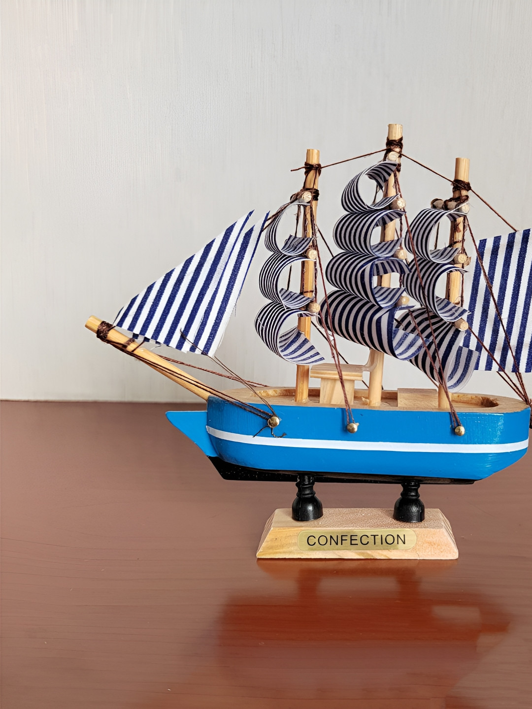 Spiaty Sailboat Blue Wood Natural Living Room Medium Showpiece - 4 Inches