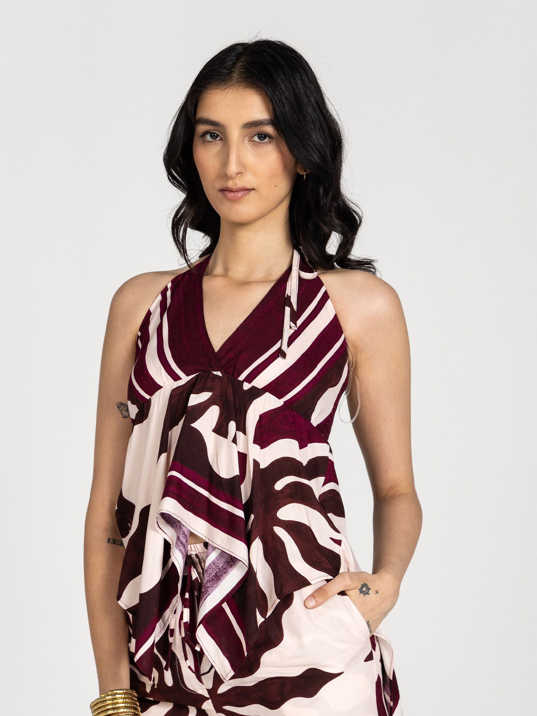 Past Modern Women's Printed Halter Top with Necktie