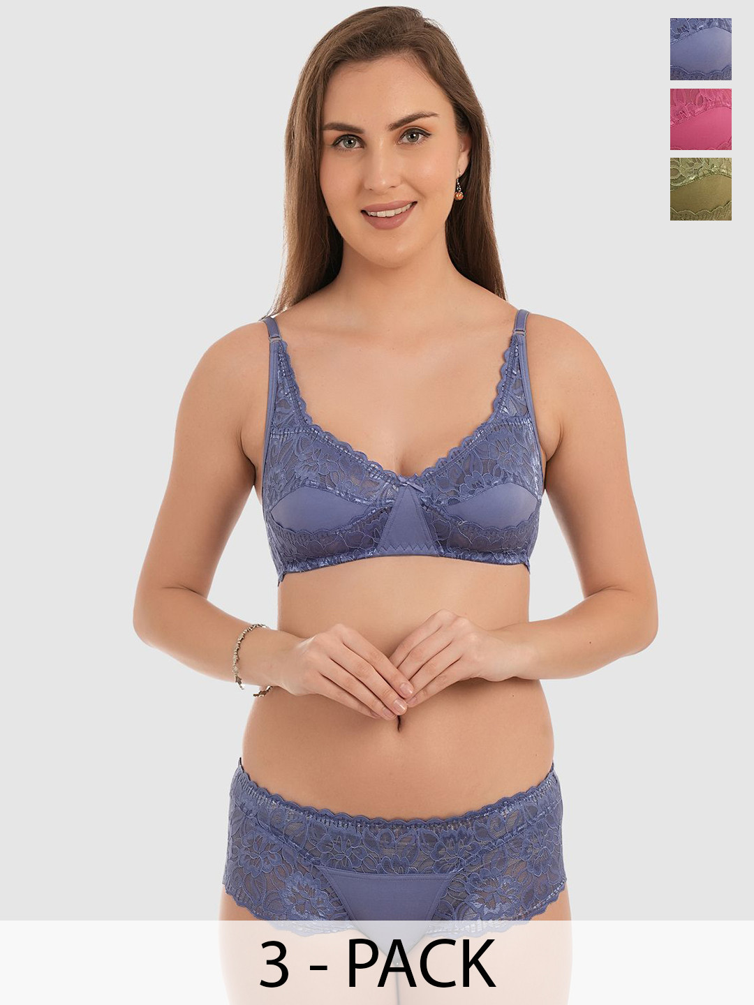 DressBerry Pack Of 3 Self-Design Lingerie Set SDS-6034