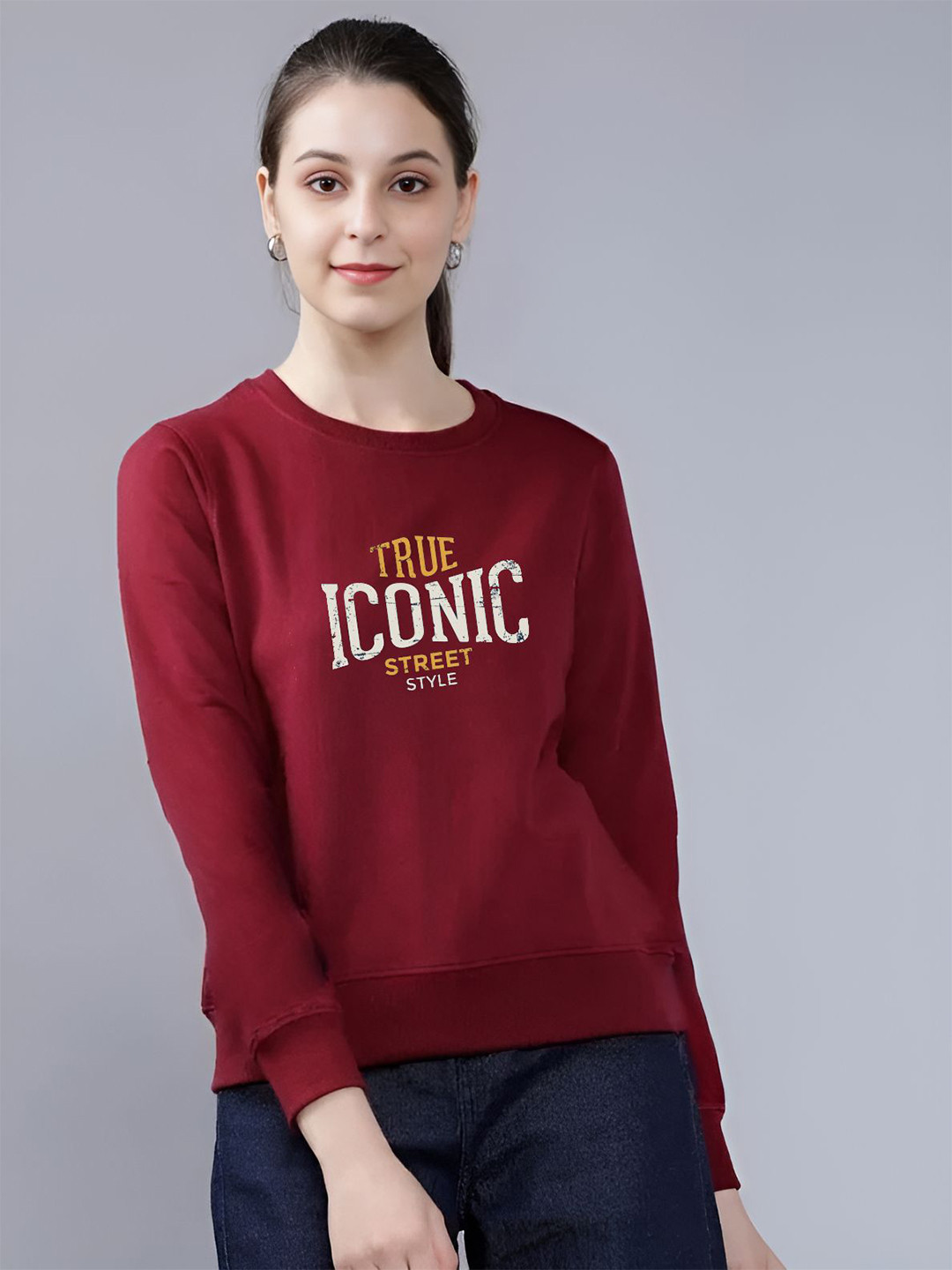 REYA Women Printed Round Neck Full Sleeve Sweatshirt