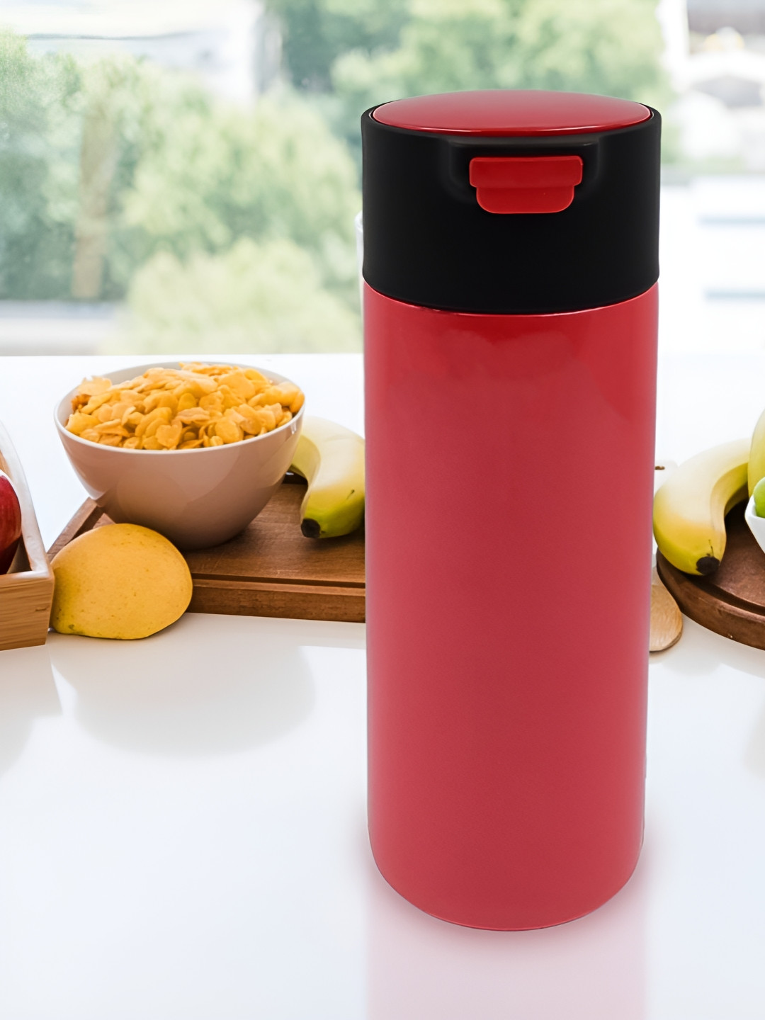 DeoDap Red Solid Stainless Steel Airtight Water Bottle - 450ml