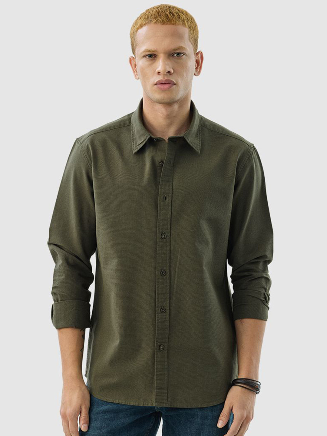 Snitch India Slim Spread Collar Roll-Up Sleeves Slim Fit Pure Cotton Shirt