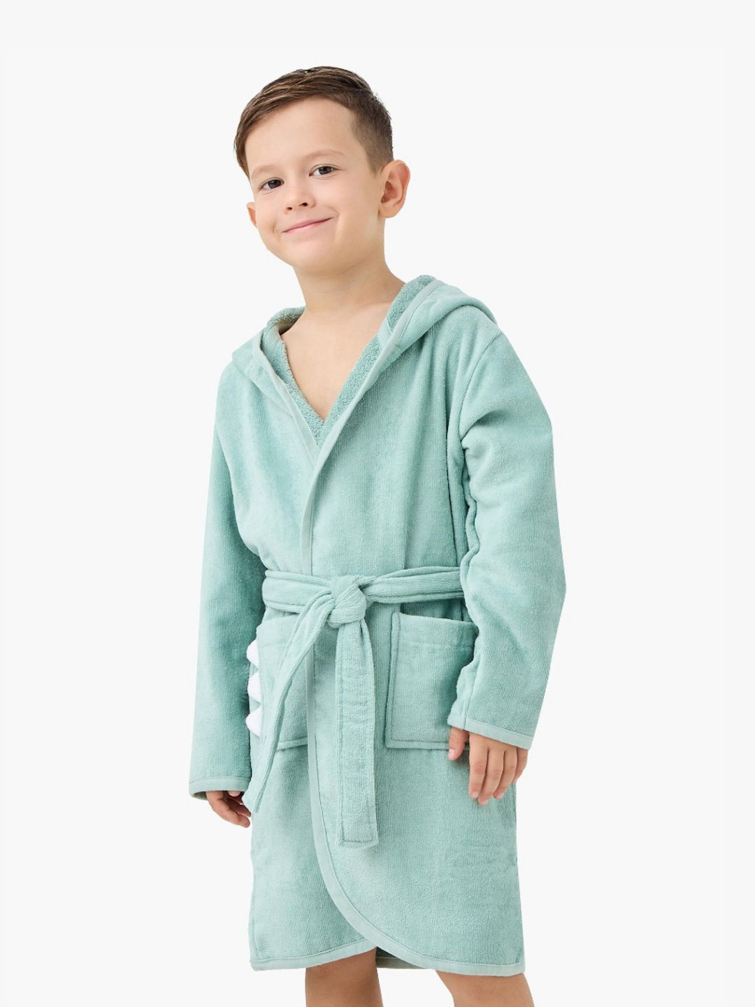 Juniors by Babyshop Animal Face Applique Green Cotton Drawstring Knee Length Bath Robe