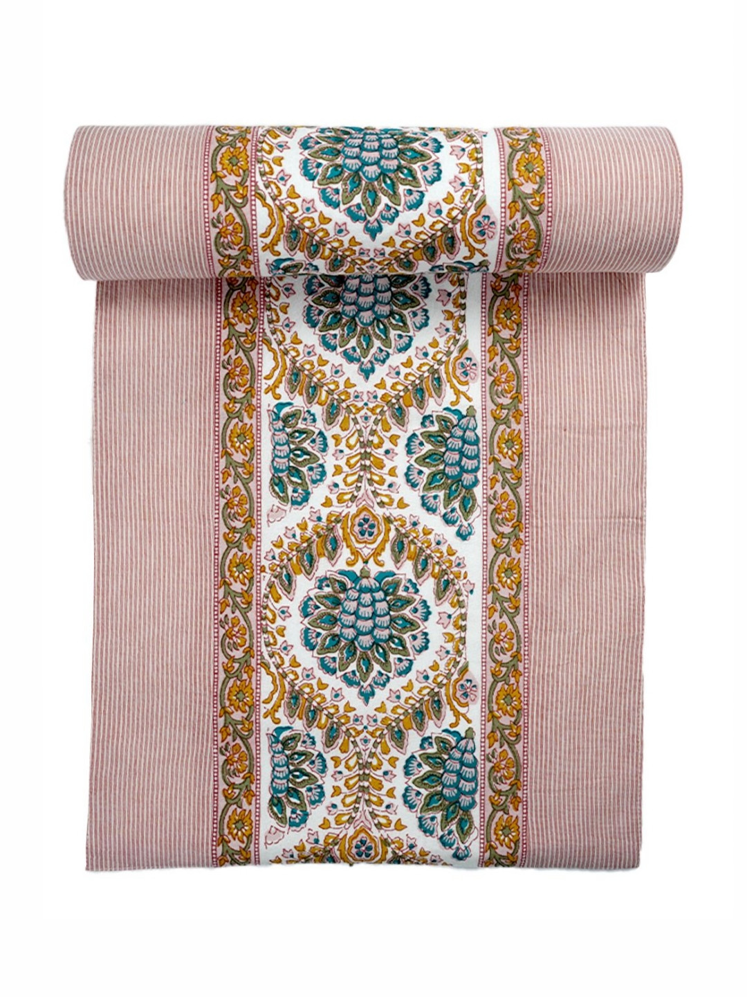 Ratan Cart Pink & White Ikat Printed Cotton Rectangular Table Runner