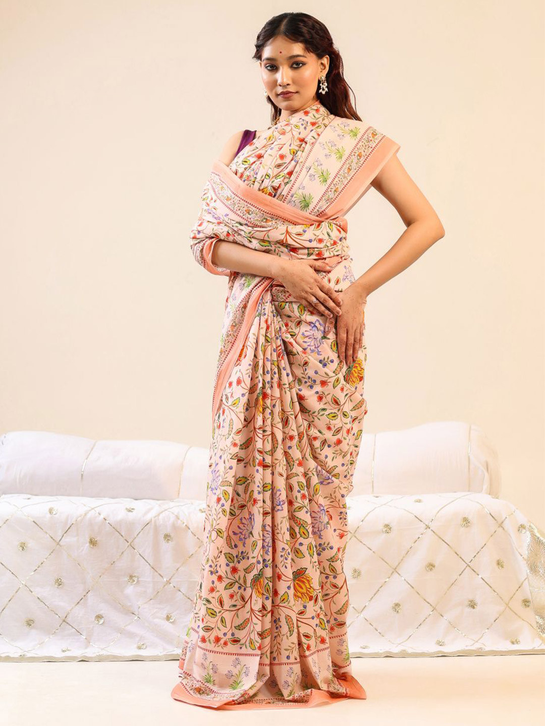 BUTA BUTI Malai Ras Floral Print Pure Cotton Saree