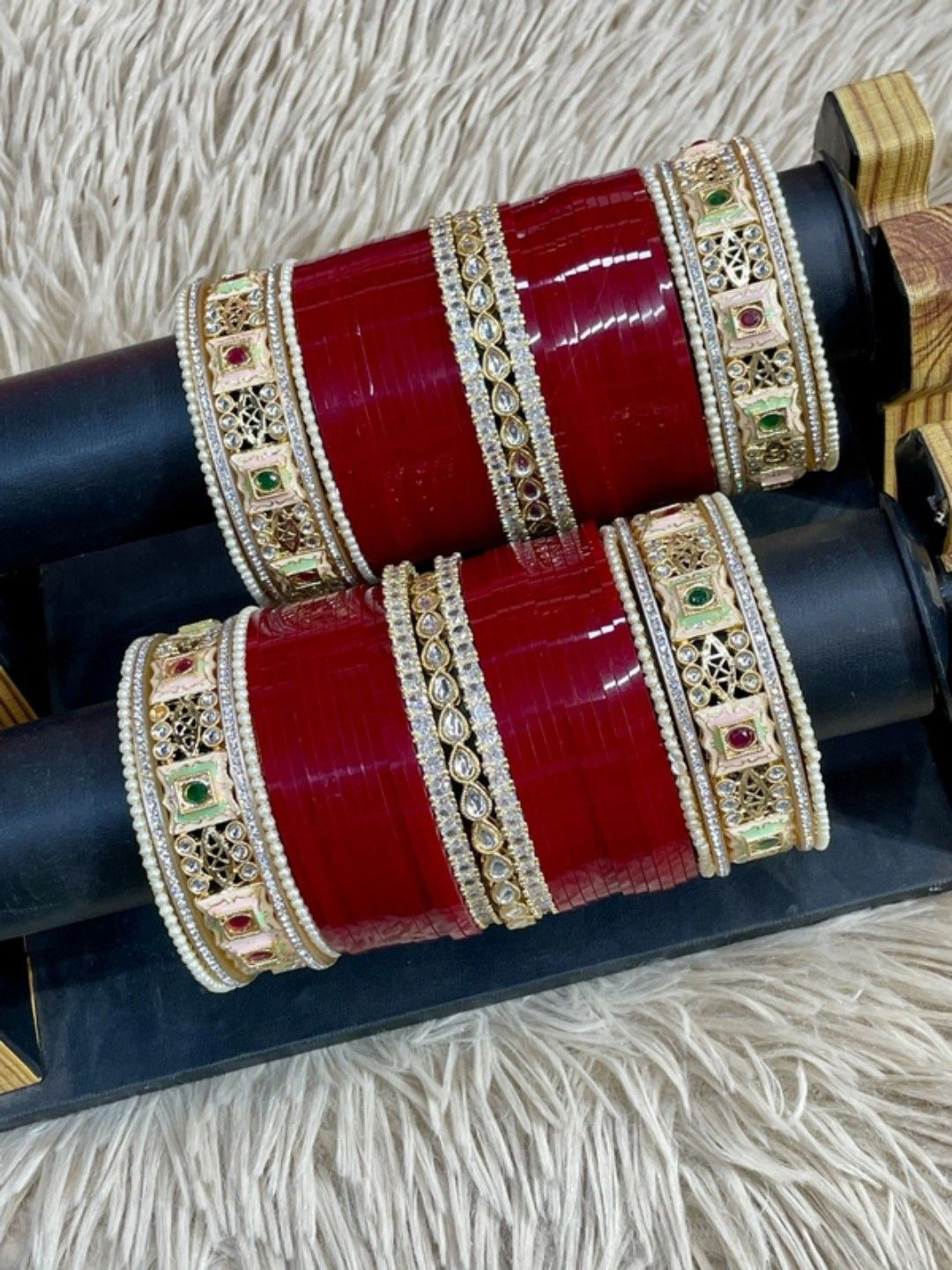 T4 JEWELS Set Of 74 Gold Plated Stone Studded Bridal Chura Bangle