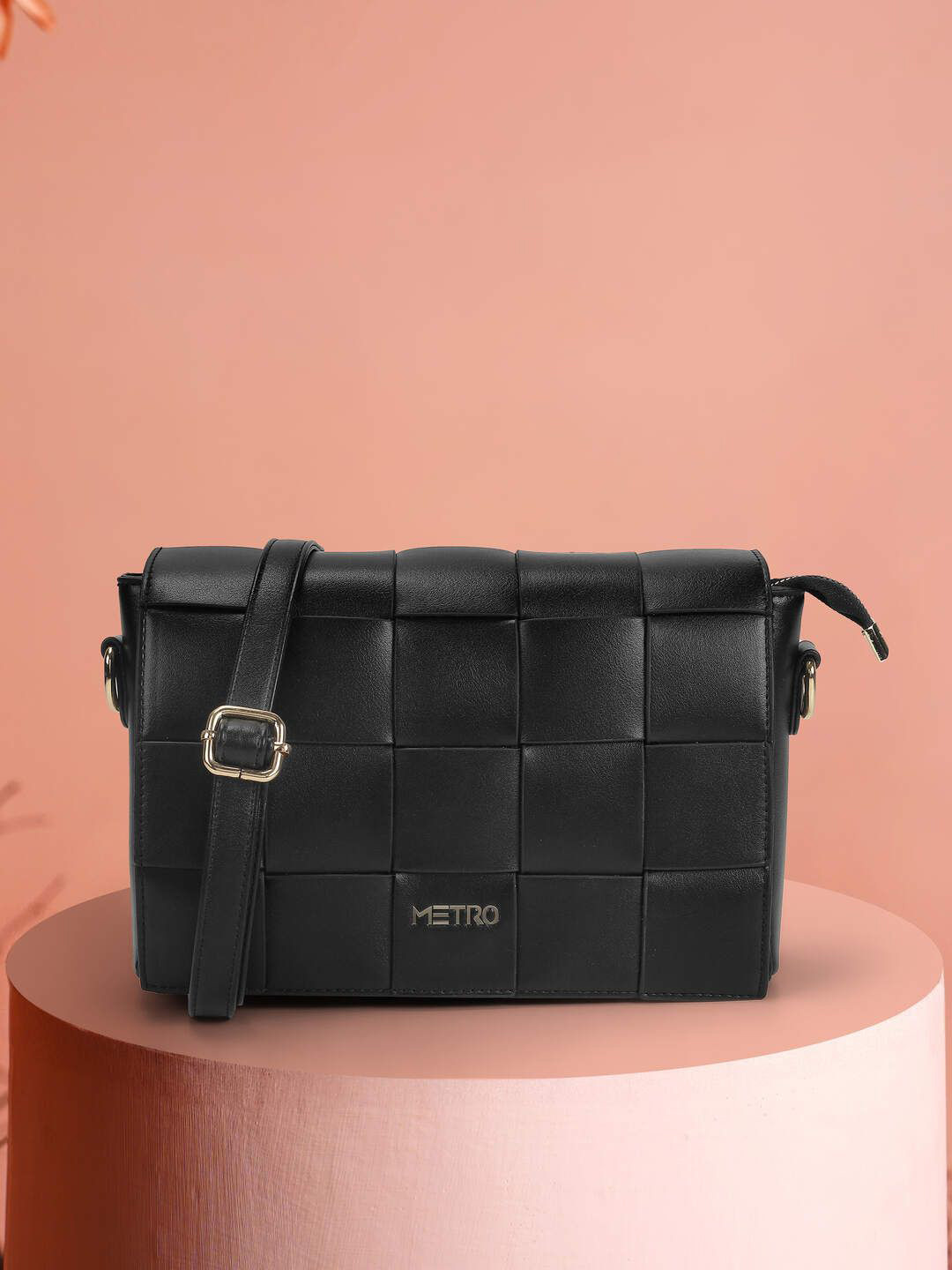 Metro Checked Structured Satchel Buckled With Detachable Sling Strap