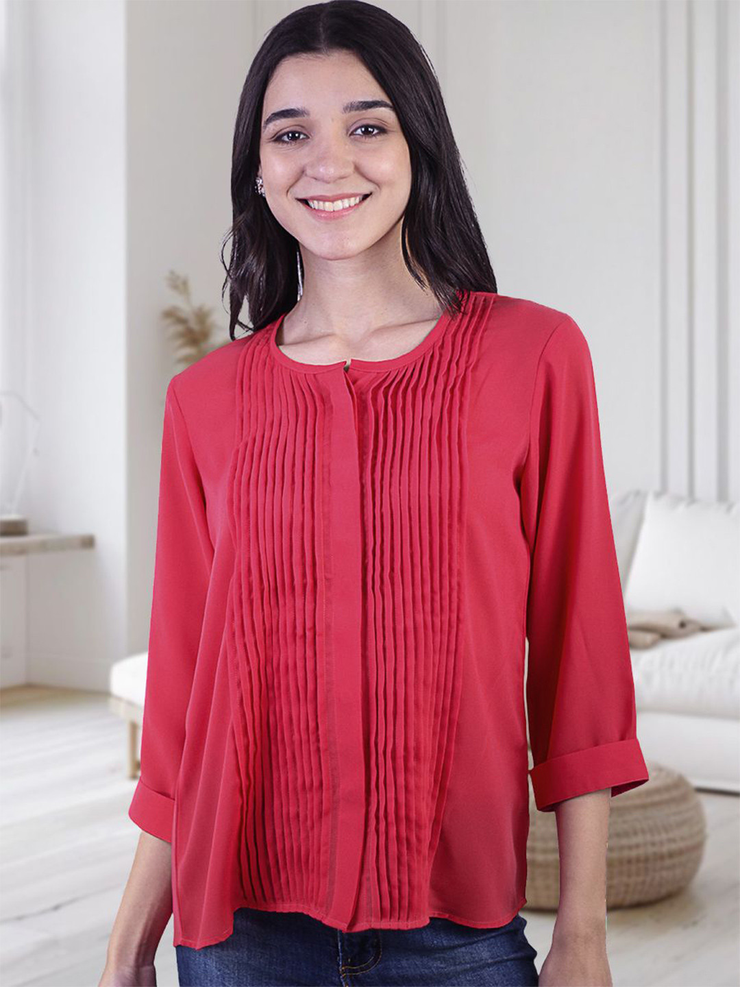 ARTYSKA Women Comfort Regular Fit Pin Tucks Detail Shirt