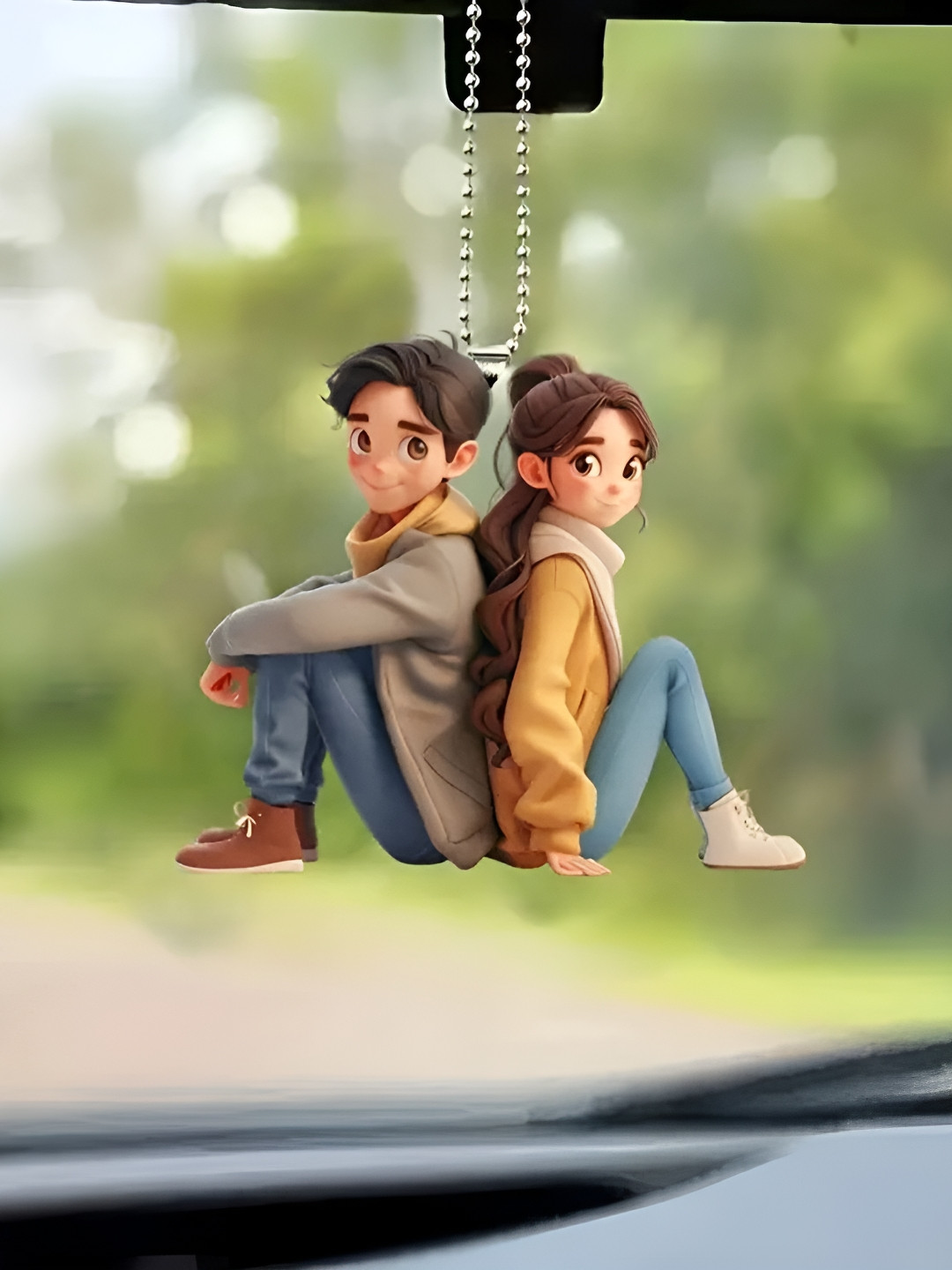 Flenzy Blue Cute Couple Miniature Car Interior Decoration Figurine Showpiece