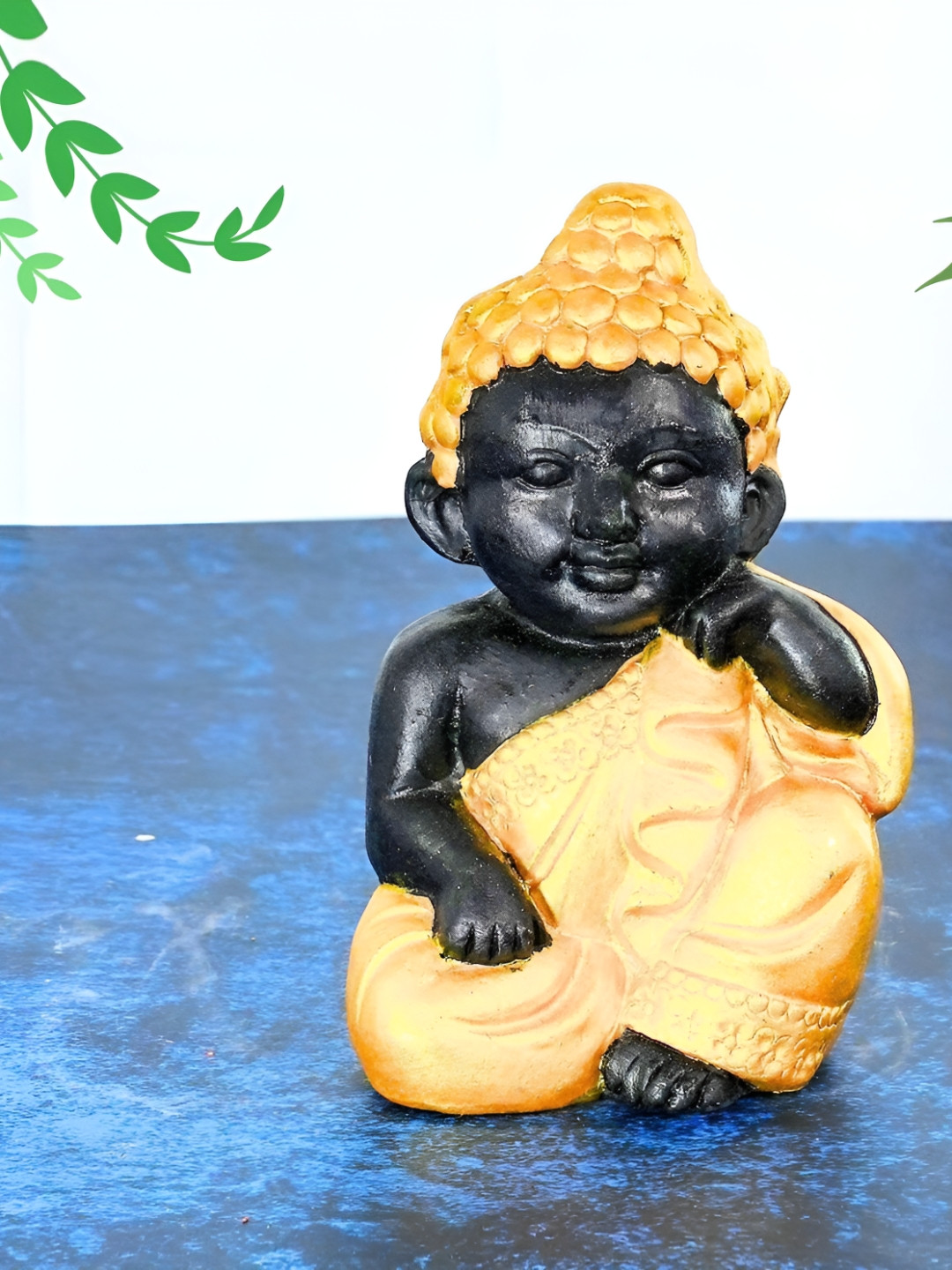 PujaNPujari Monk Buddha Golu Doll Gold Clay Matte Living Room Small Showpiece - 5.5 Inches