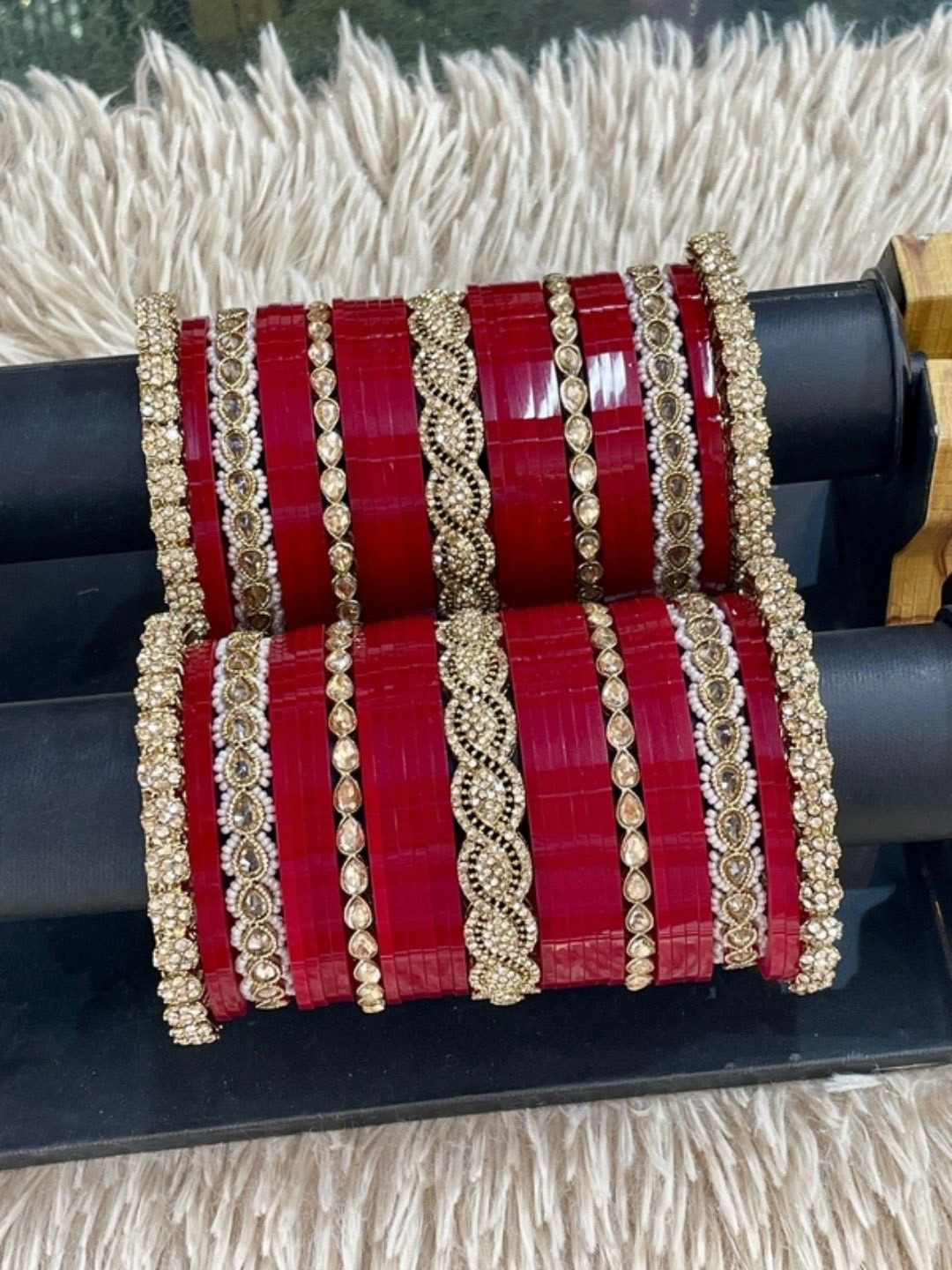 T4 JEWELS Set Of 62 Gold Plated Stone Studded Bridal Chura Bangle
