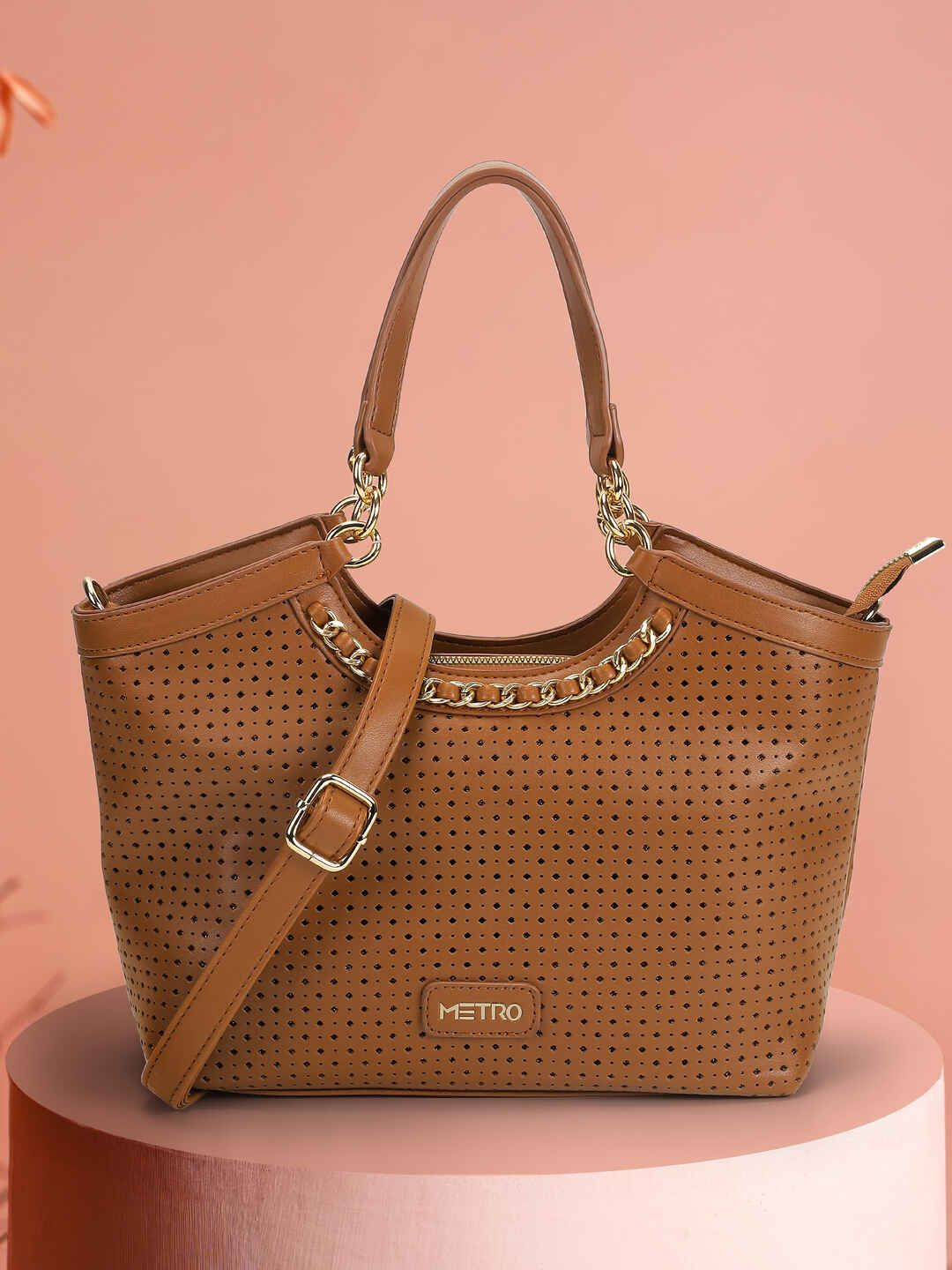 Metro Textured Cut Work Medium Structured Satchel Bag
