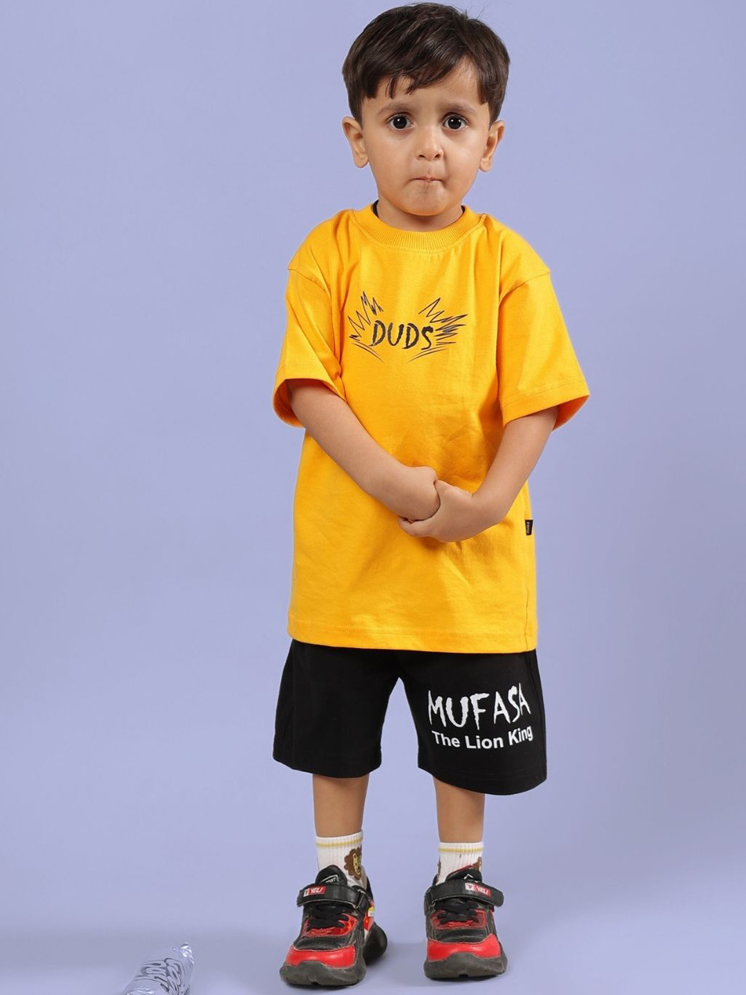 WEARDUDS Kids Printed Round Neck Pure Cotton T-Shirt With Shorts