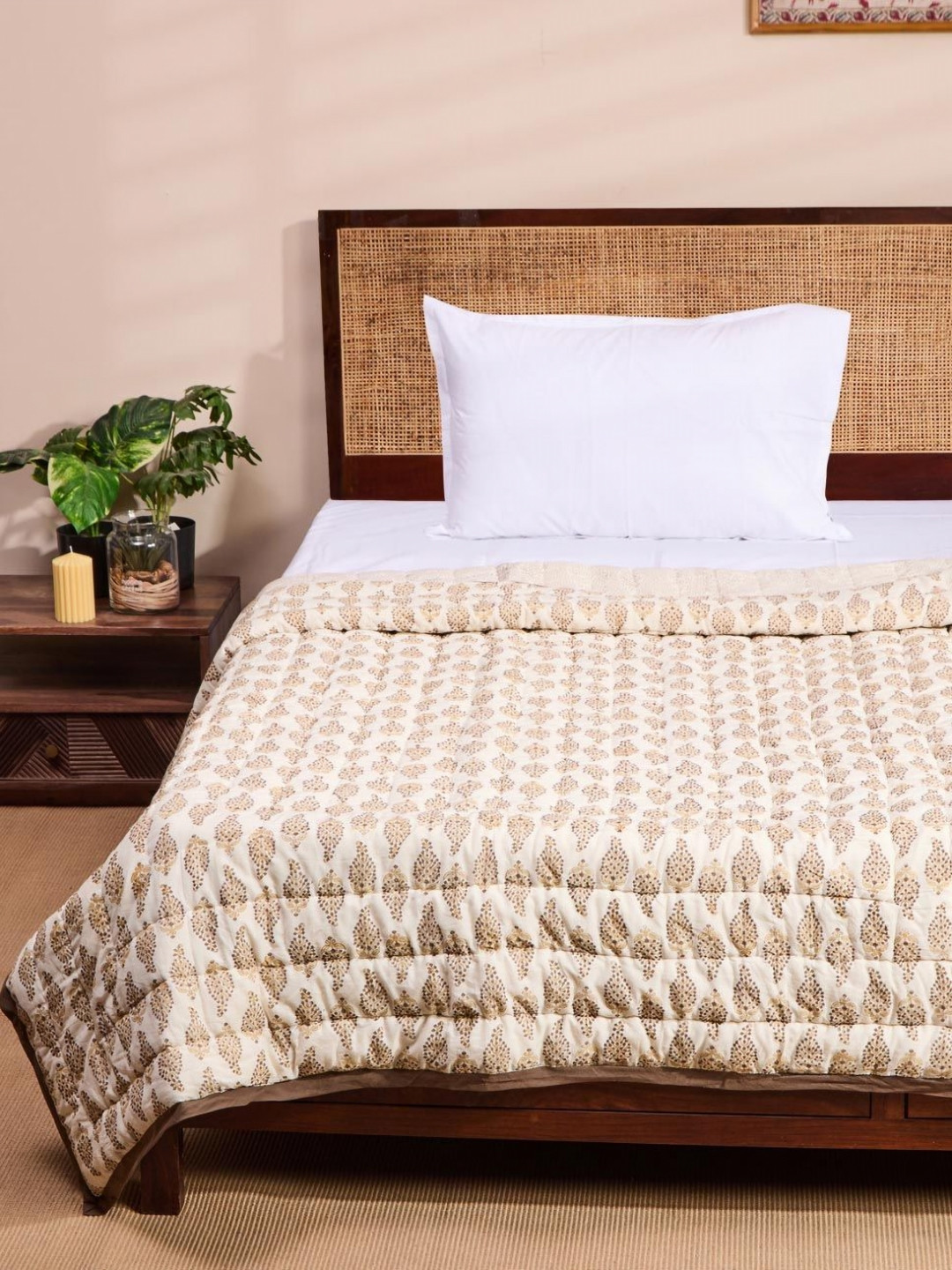 Fabindia Serene Brown & White Floral Printed Cotton AC Room Single Bed Quilt