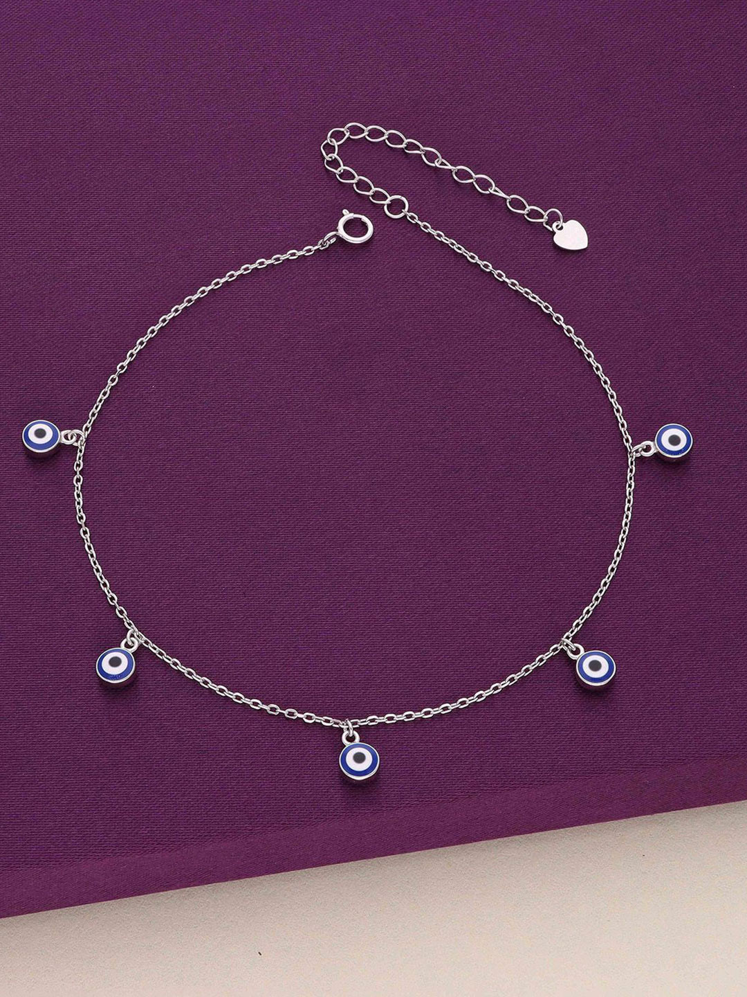 KAI JEWEL 925 Sterling Silver Rhodium-Plated Evil Eye Minimalistic Anklet