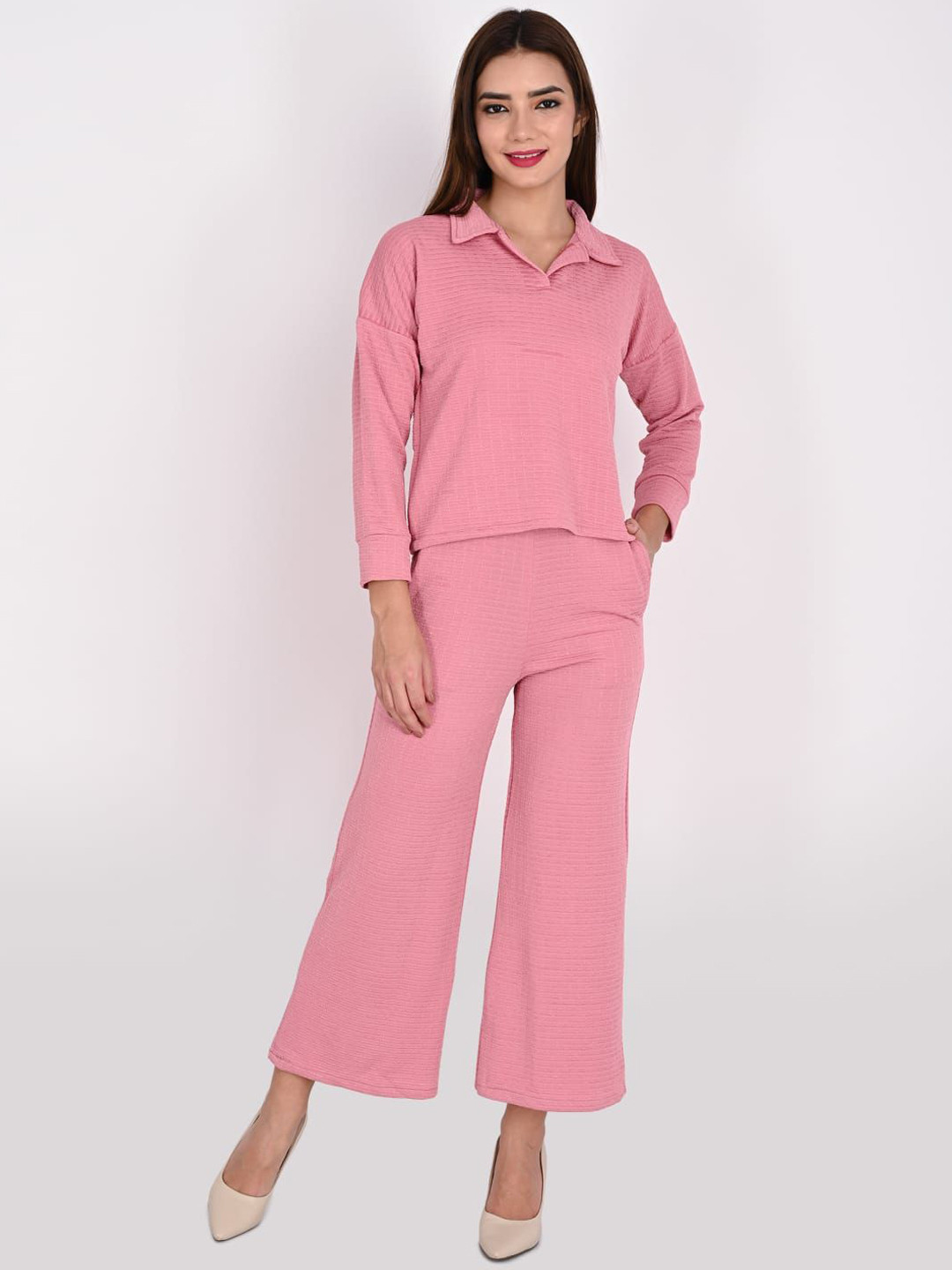 ORIEX THE ORIGINAL FASHION Self-Design Collared Top & Trouser Co-Ord Set