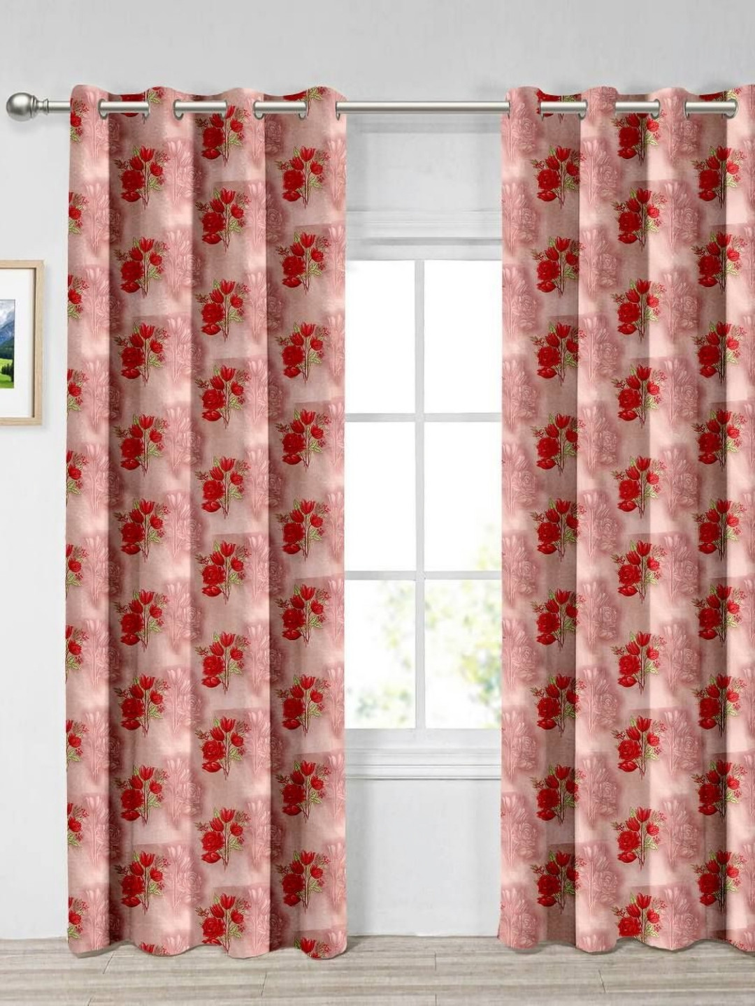 Aura Pink & Red 2 Pieces Light Blocking Window Curtains