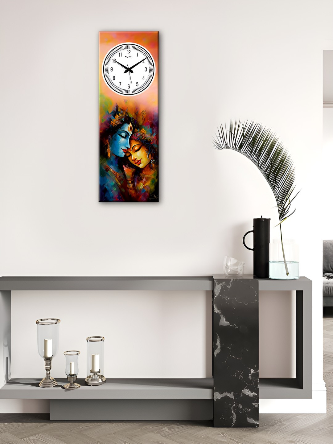 OLIVE TREE Orange Wood Large Display Rectangle Battery Analogue Wall Clock