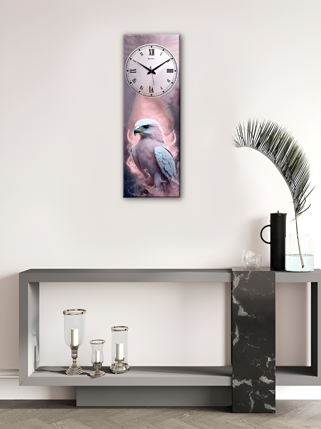 OLIVE TREE Pink & Blue Eagle Printed Wooden Contemporary Rectangle Shaped Wall Clock