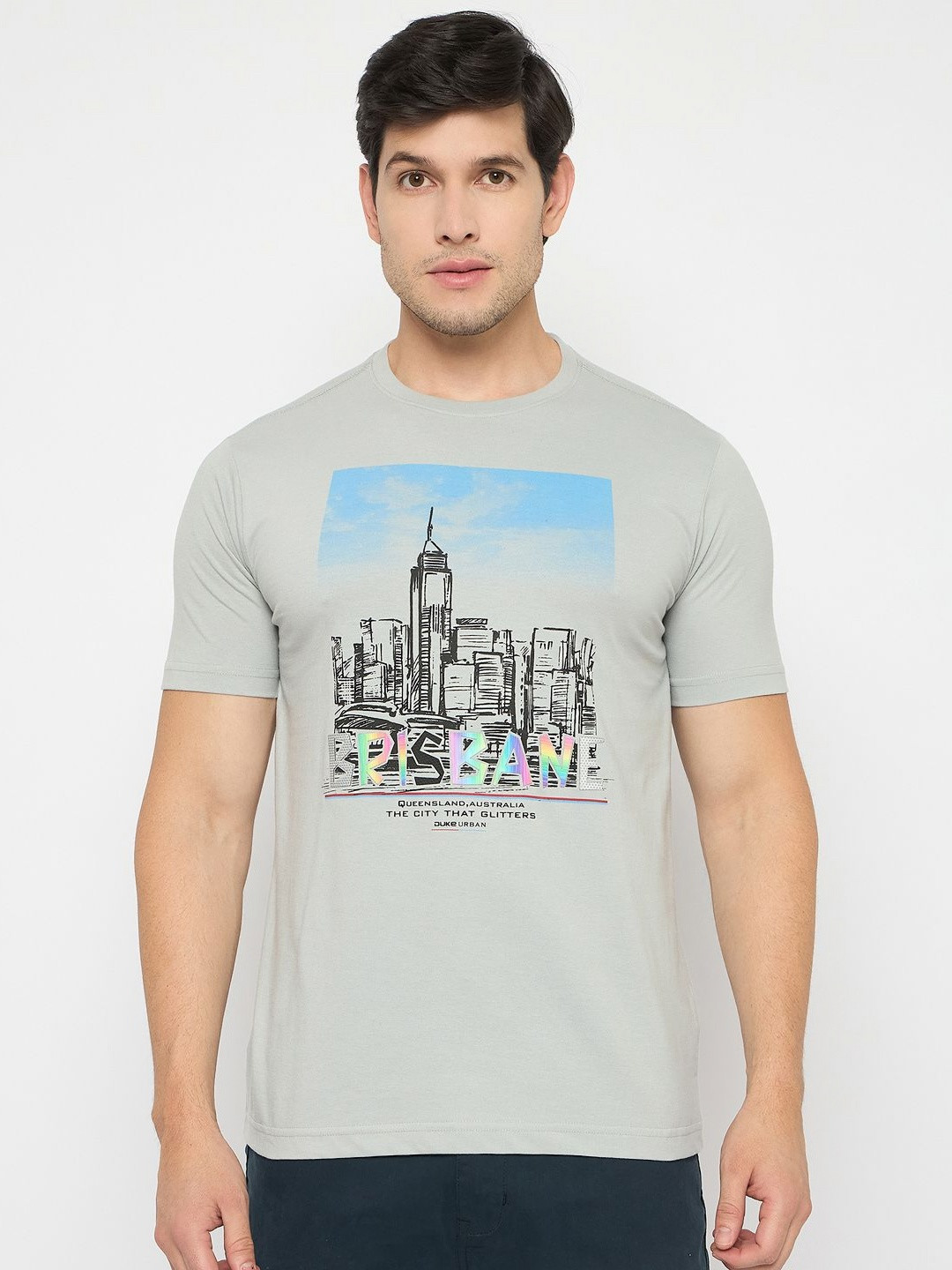 Duke Place Printed Round Neck Cotton Slim Fit T-shirt