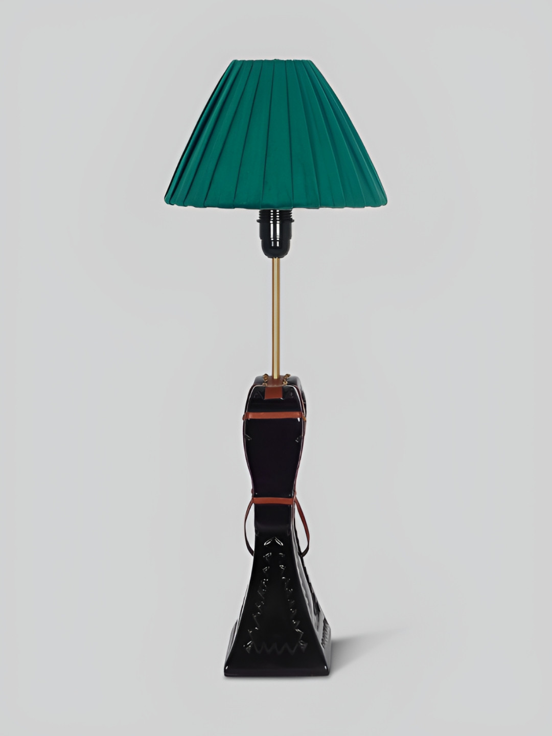 the mage home Black & Green Textured Wooden Frusturical Shaped Table Lamp
