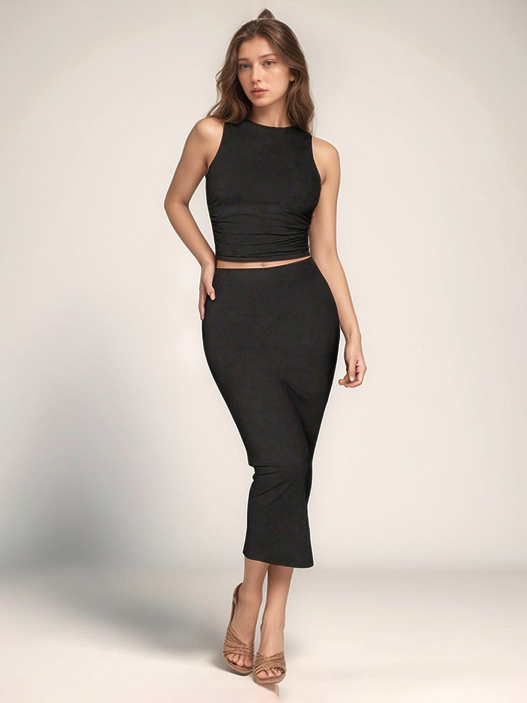 Outzidr Women Top and Midi Skirt Co-Ord Set