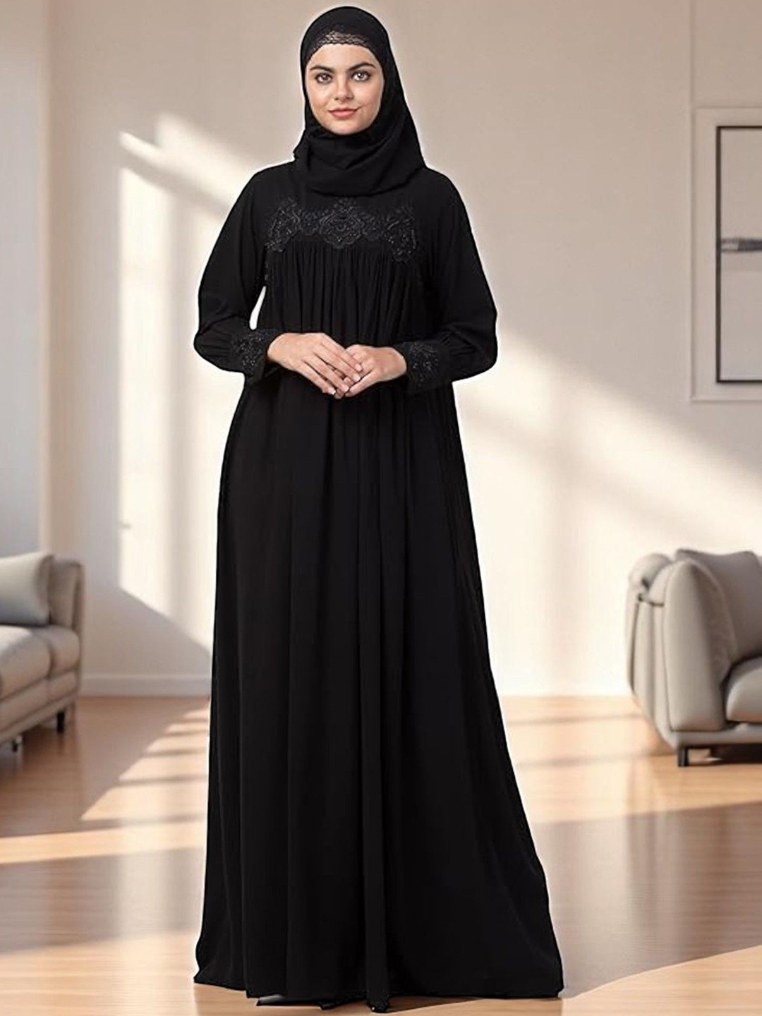 BASHARIYA Abaya Lace Burqa With Scarf