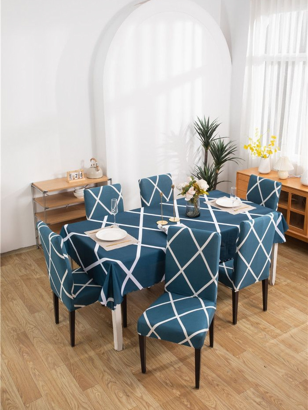 FAVRIA Set Of 7 Cream Chair Cover With Table Cover