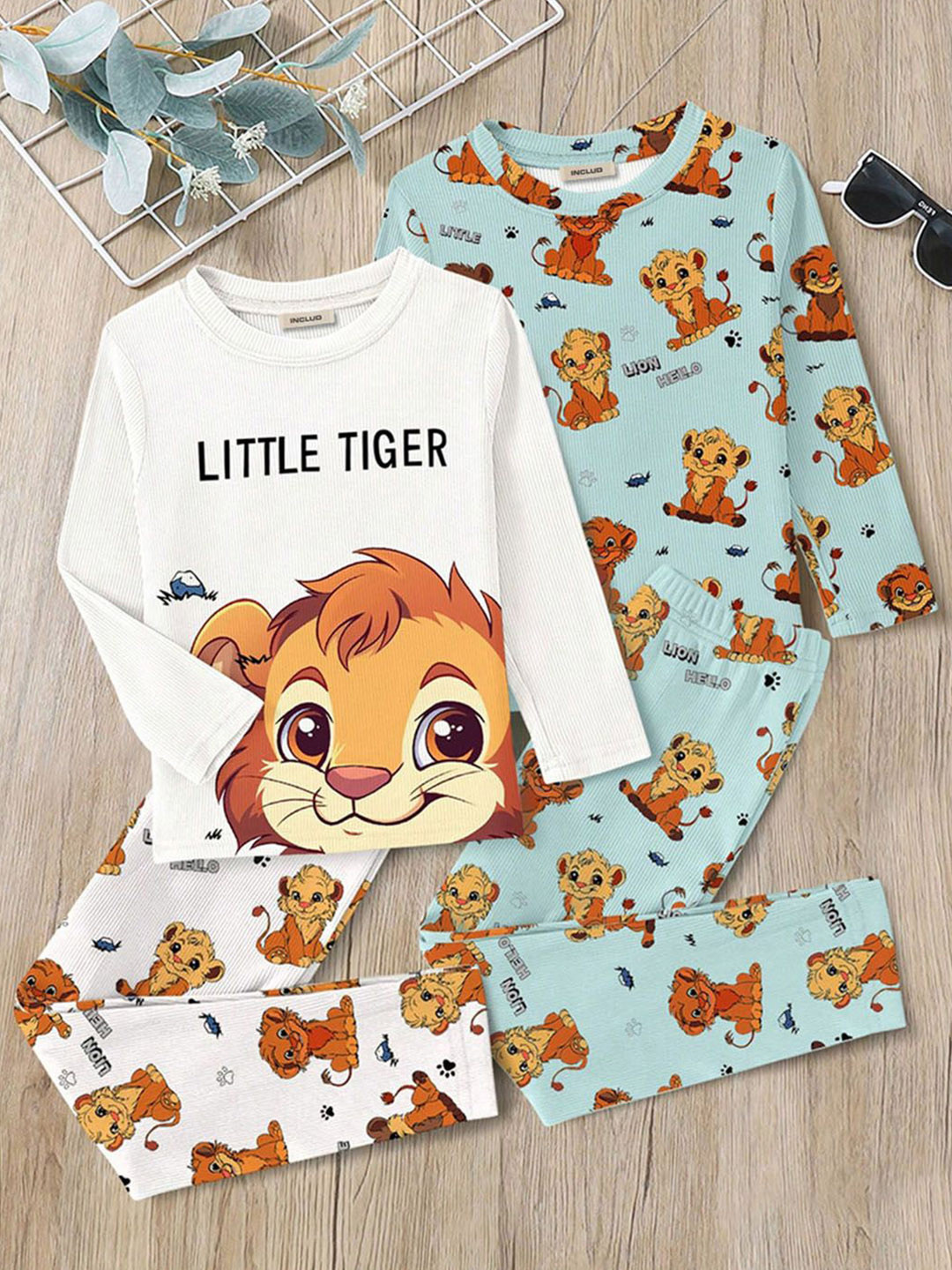INCLUD Boys Pack Of 2 Tiger Printed Short Sleeves T-shirt With Trousers
