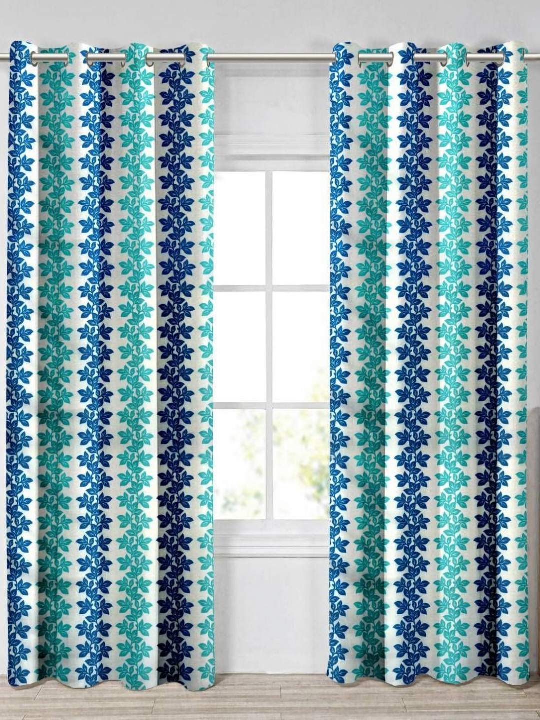 Aura Blue & Green 2 Pieces Light Blocking Door Curtains