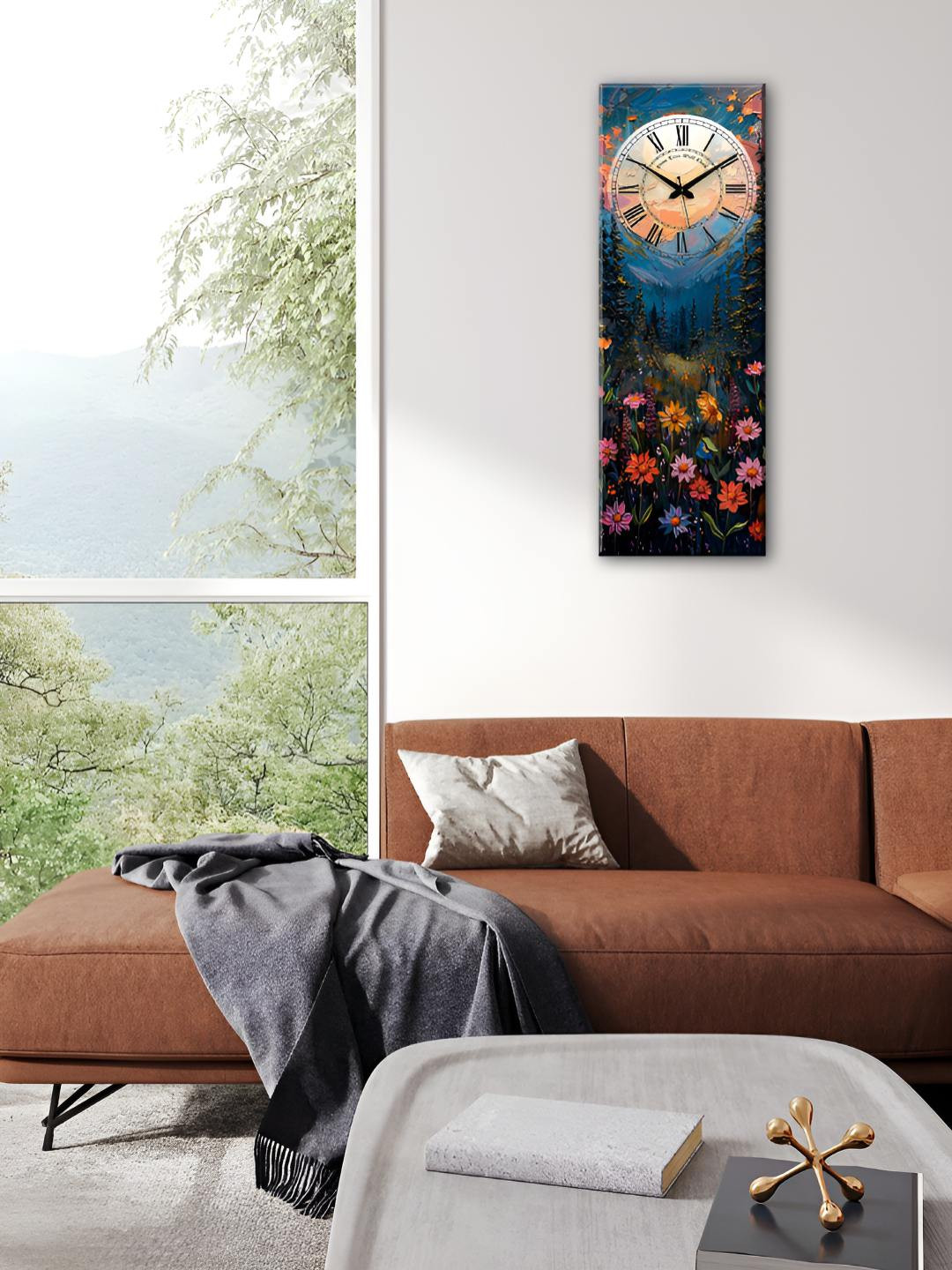 OLIVE TREE Blue Wood Large Display Rectangle Battery Analogue Wall Clock
