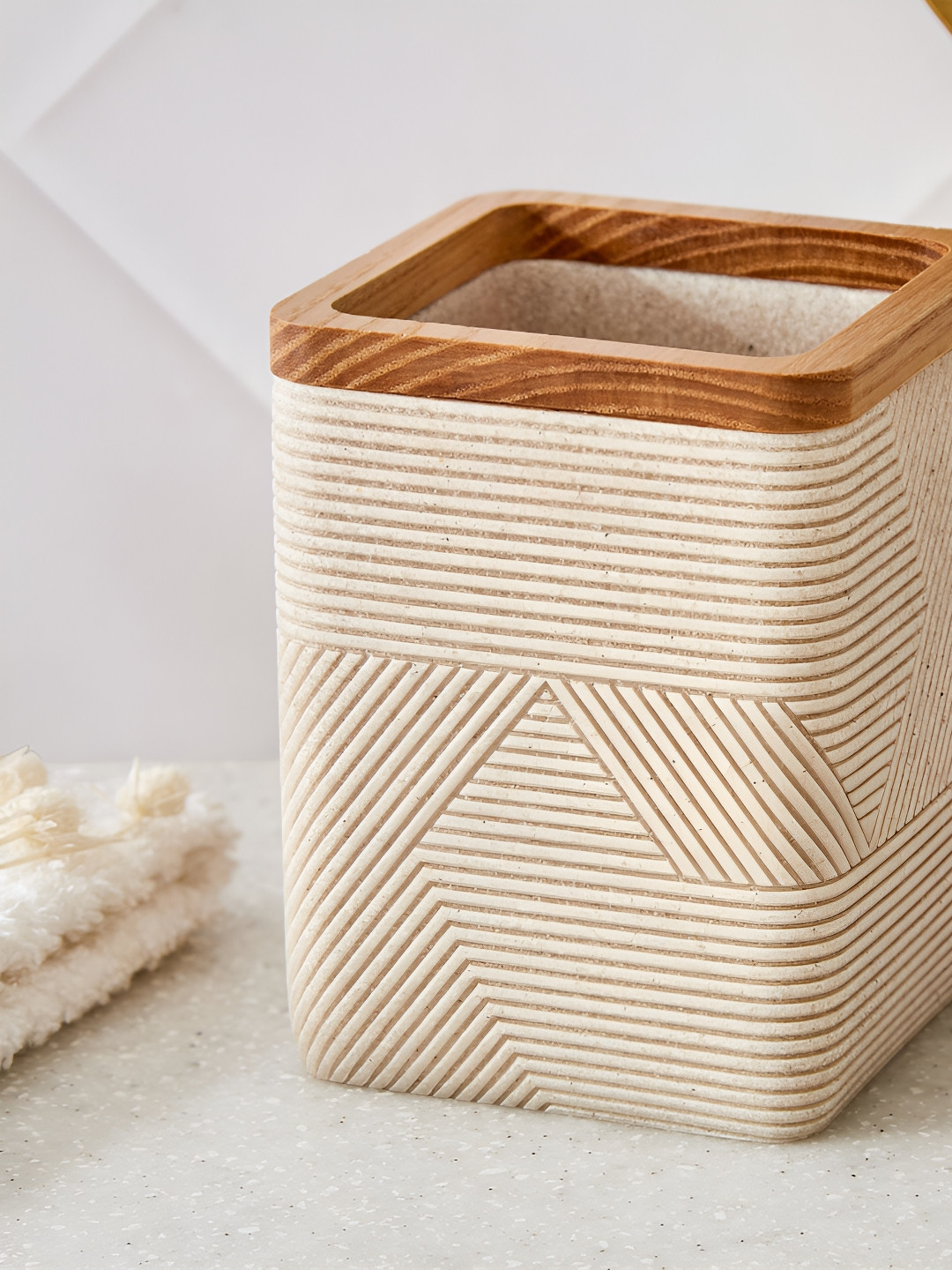 Home Centre Beige Textured Toothbrush Holder