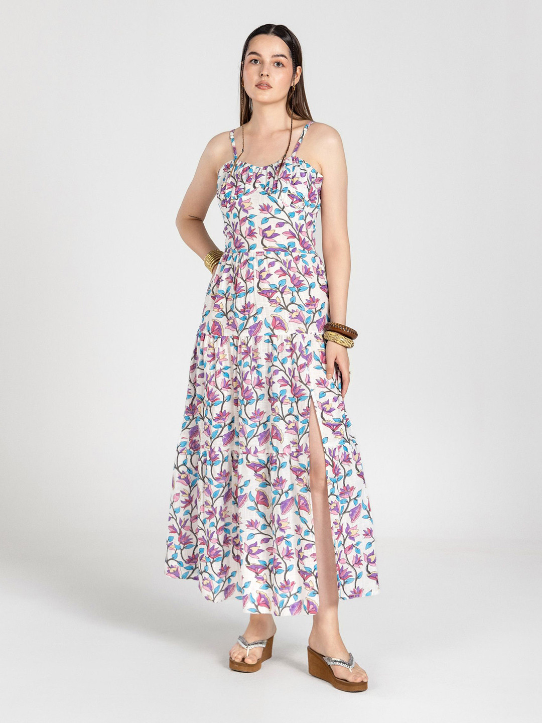 Past Modern Floral Print Maxi Dress