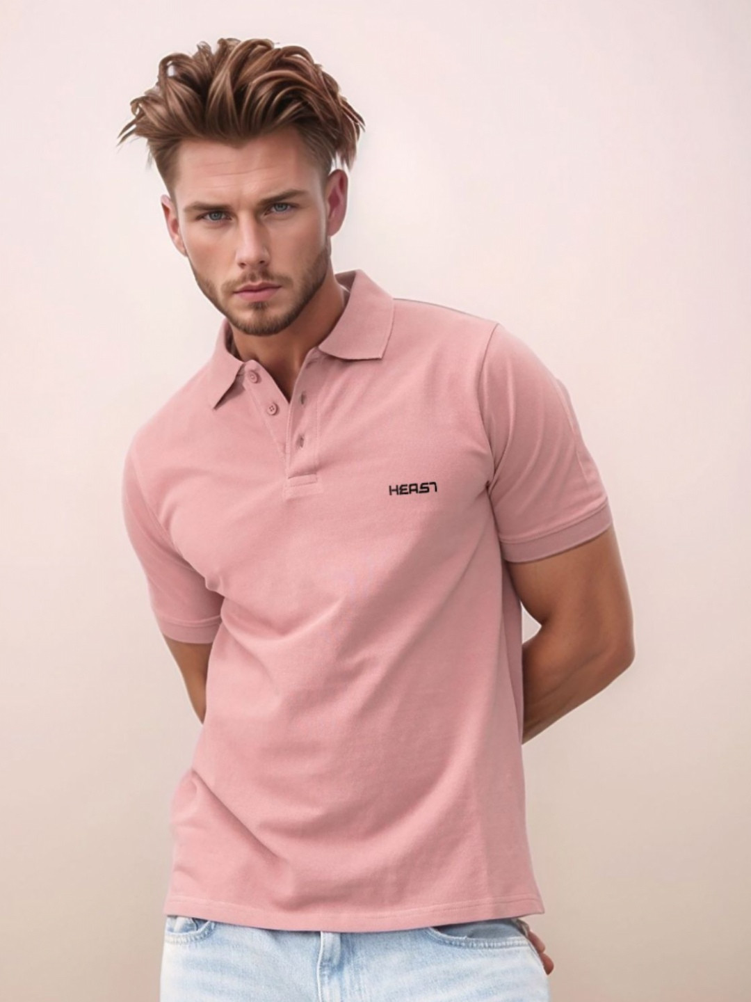 HEAST Self Design Pockets Polo Collar Cotton Polo T-shirt