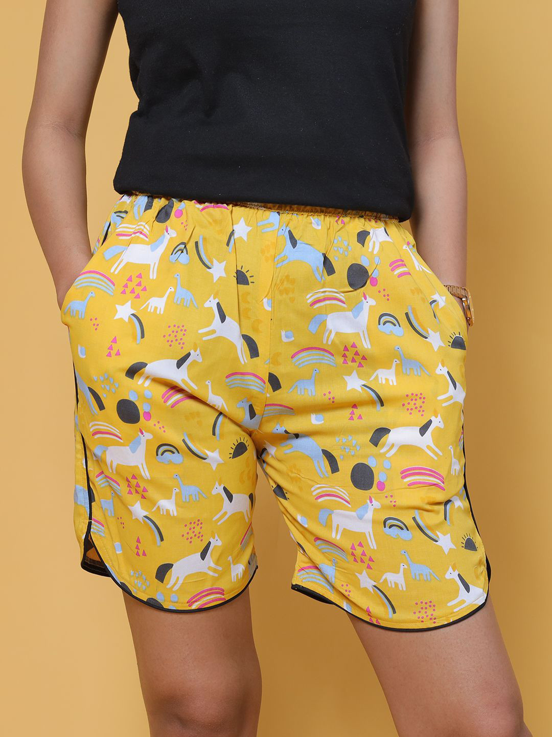 GAB Women Animal Graphic Printed High-Rise Slim Fit Cotton Shorts