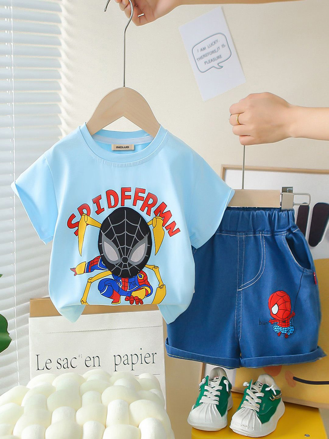 INCLUD Boys Spider-Man Printed Short Sleeves T-shirt With Shorts