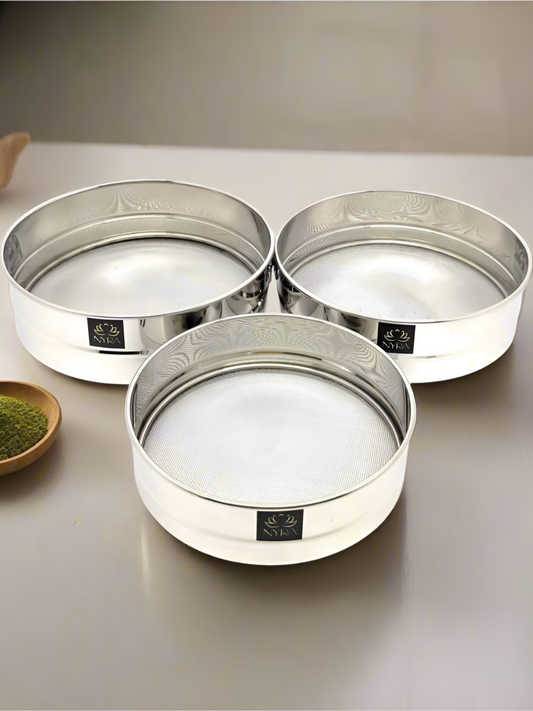 Nyra Kitchenware Steel 3 Pieces Stainless Steel Sieve Strainers