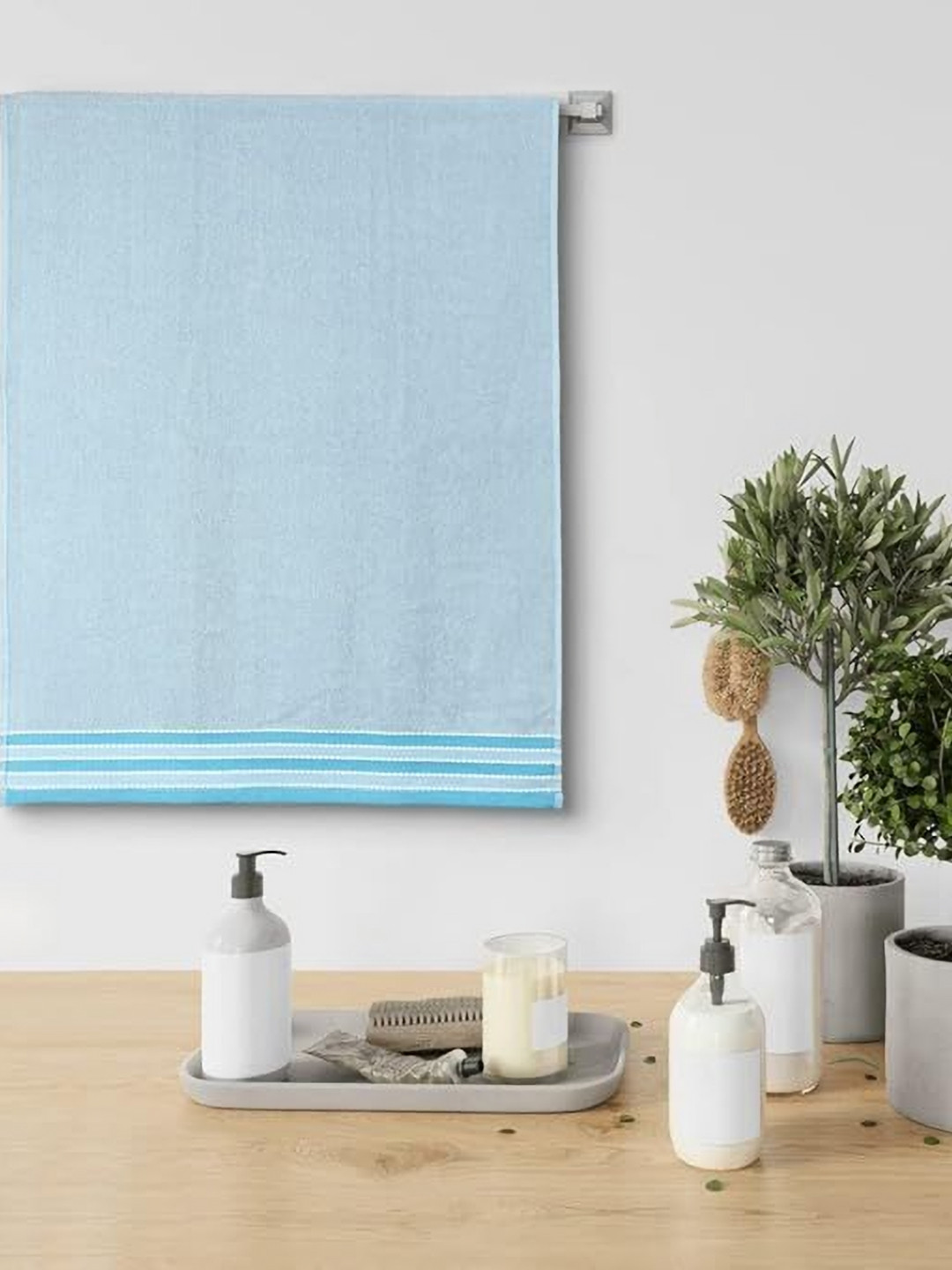 METRO LIVING Blue Cotton 400 GSM Bath Towel
