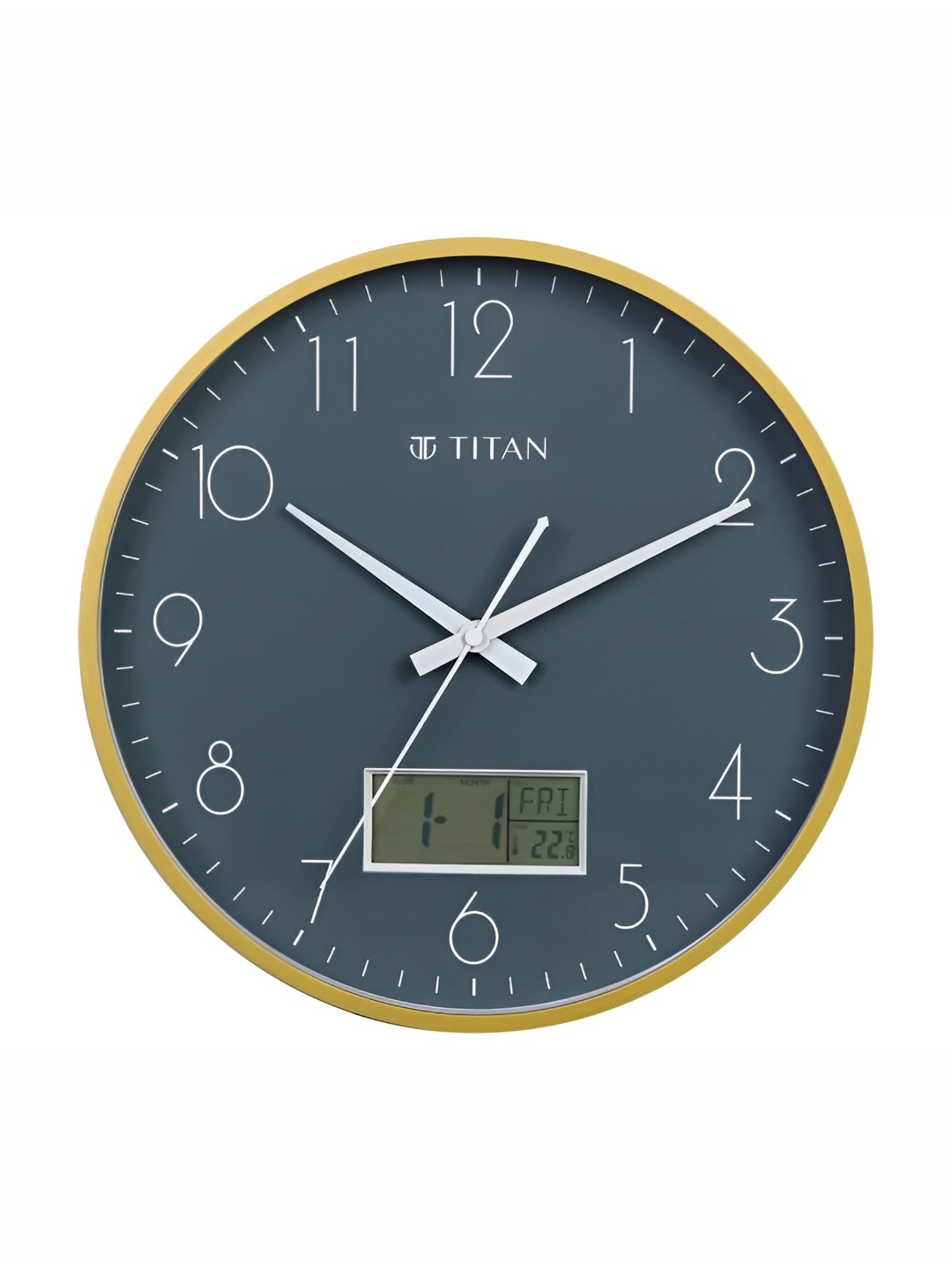 Titan Blue & White Wooden Contemporary Round Shaped Ana-Digi Wall Clock