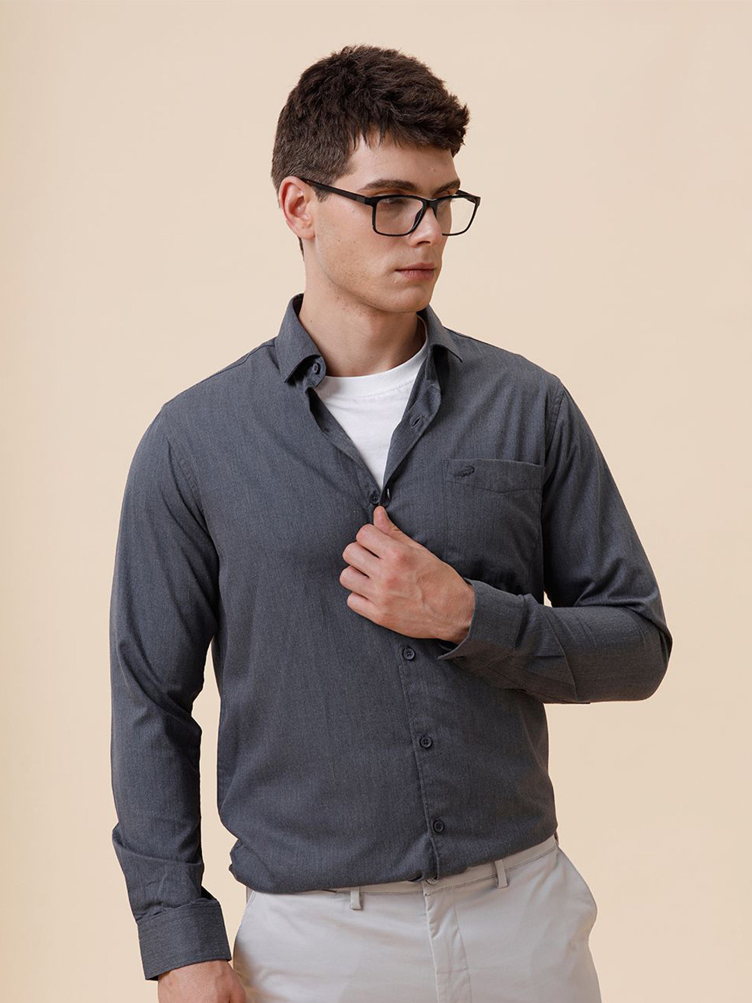 Crocodile Regular Fit Spread Collar Plain Shirt